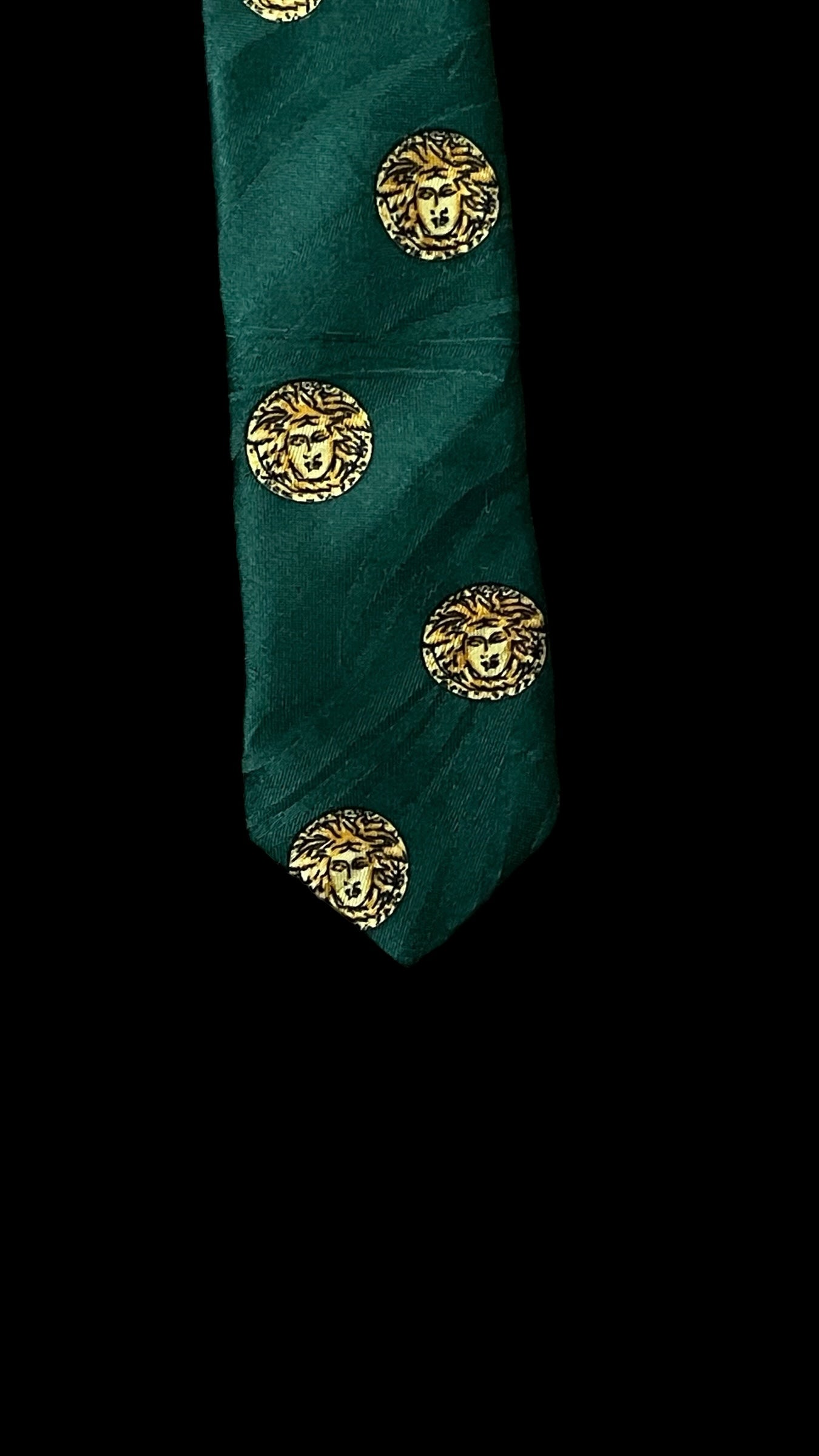 Vintage green abstract crepe silk jacquard tie by GIANNI VERSACE (9.5 cm by 147 cm)