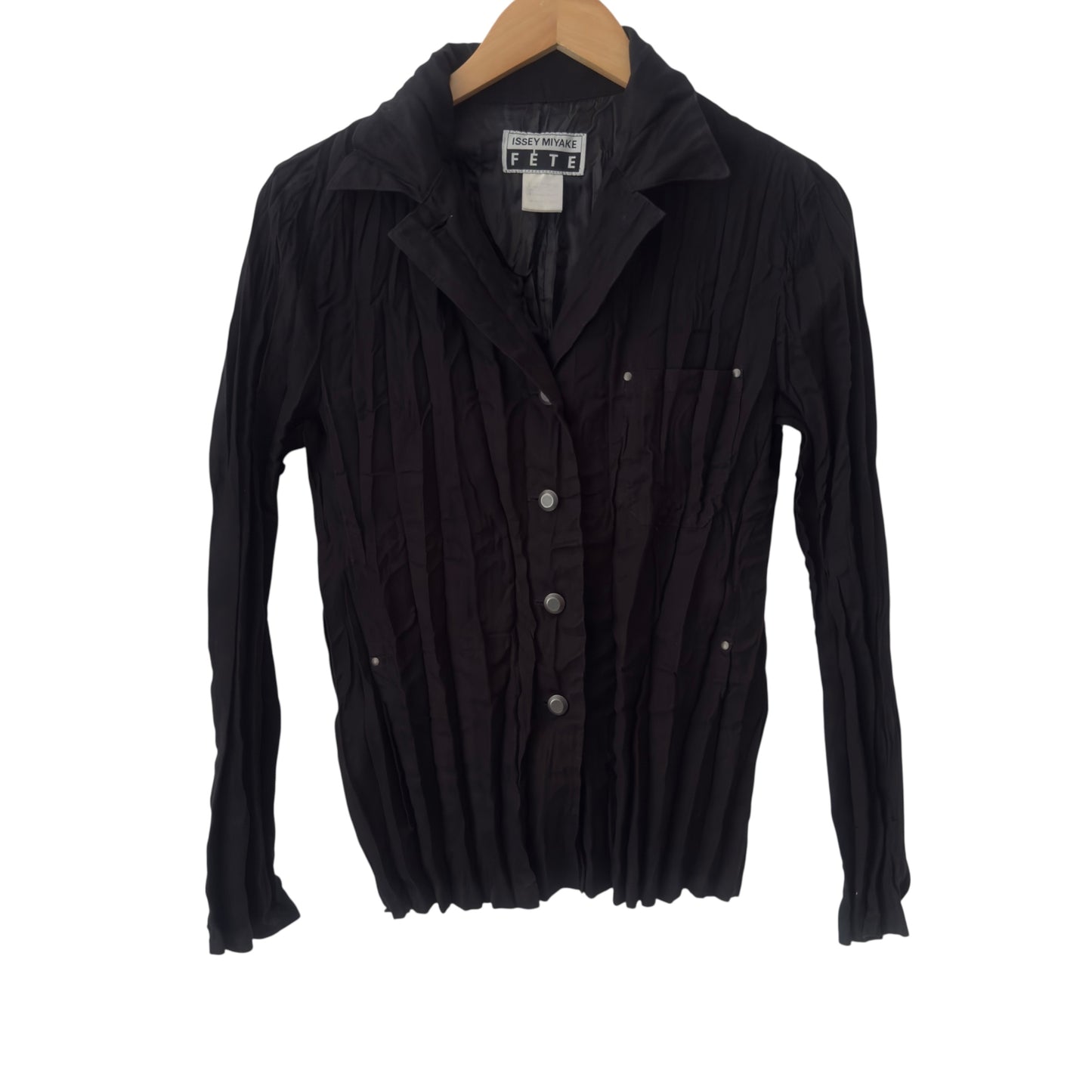 ISSEY MIYAKE FETE Vintage Black Pleated Jacket, Woman. Size 2 (Small)