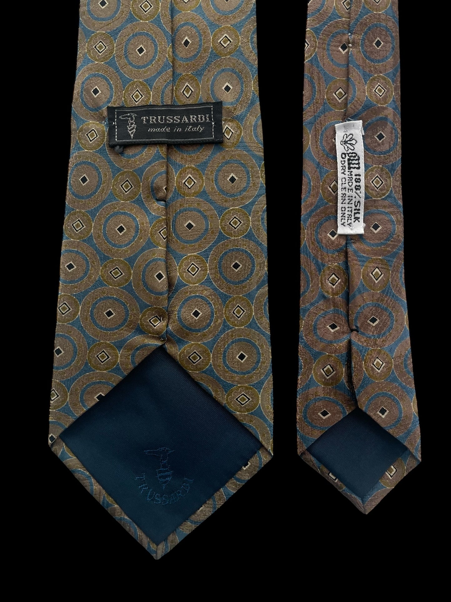 TRUSSARDI Vintage Blue Geometric Crepe Silk Jacquard Tie (8.8 cm by 148 cm) Medium Front Size.