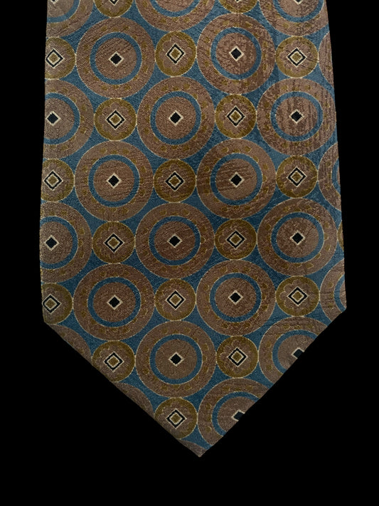 TRUSSARDI Vintage Blue Geometric Crepe Silk Jacquard Tie (8.8 cm by 148 cm) Medium Front Size.