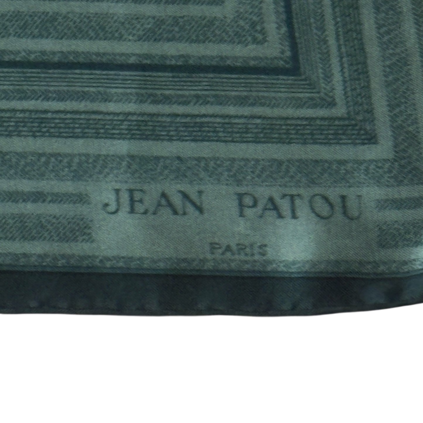 JEAN PATOU Vintage Dark Green Geometric Silk Scarf. Hand rolled hem (82 cm by 86 cm)