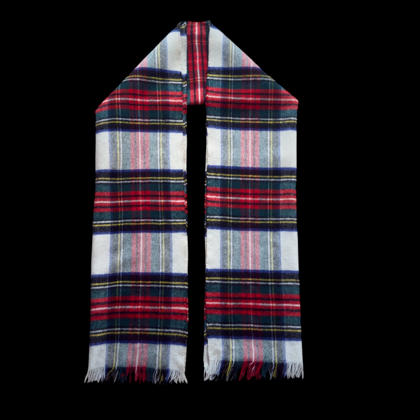 RALLY-KLAD Vintage Off White Tartan Cashmere-Wool Blended Scarf (32.5 cm by 133 cm)