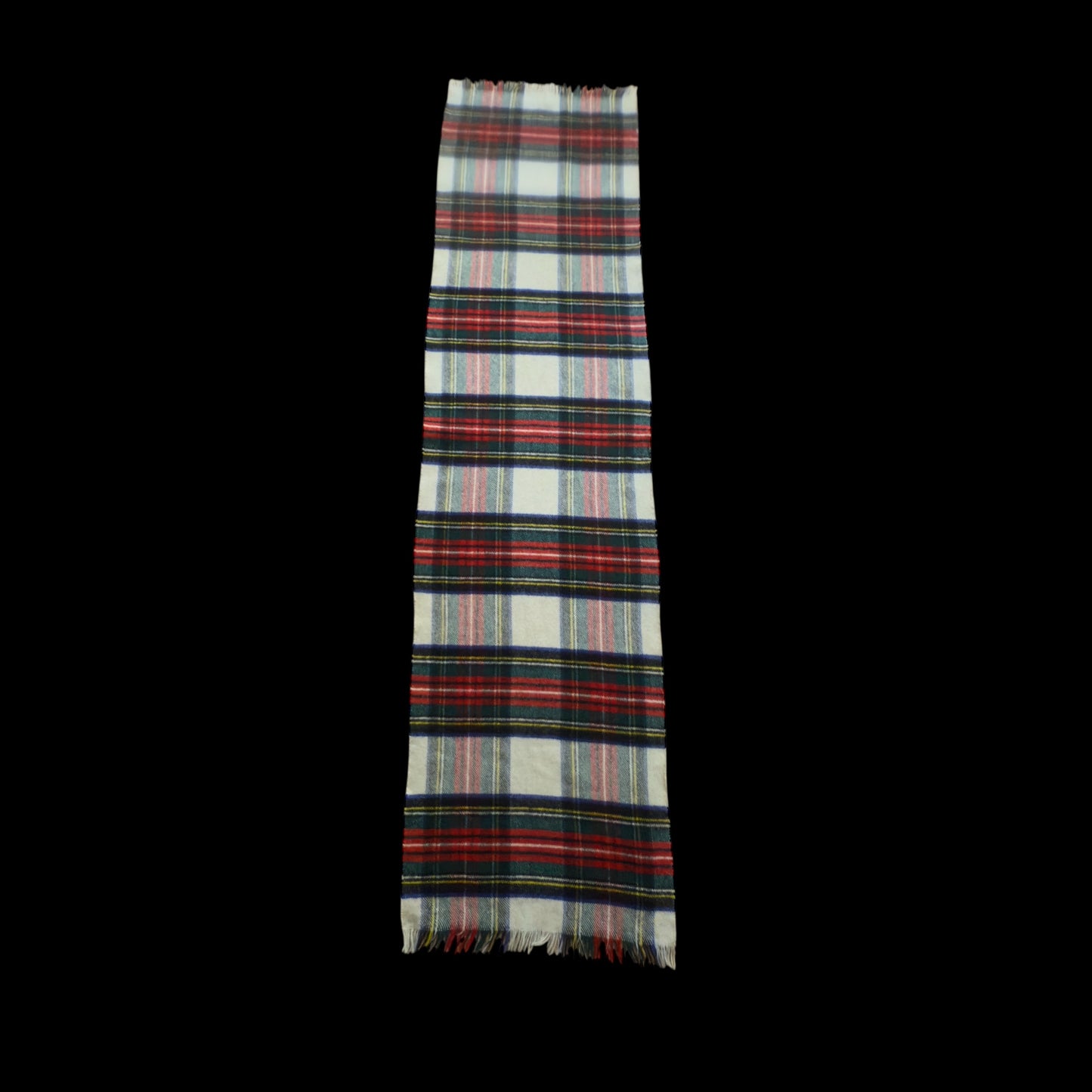 RALLY-KLAD Vintage Off White Tartan Cashmere-Wool Blended Scarf (32.5 cm by 133 cm)