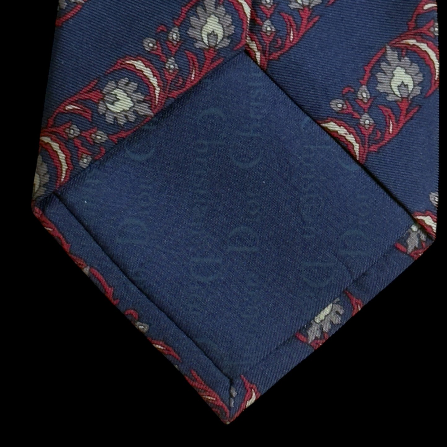 CHRISTIAN DIOR Vintage Navy Blue Floral Silk Tie (9.1 cm by 146 cm)
