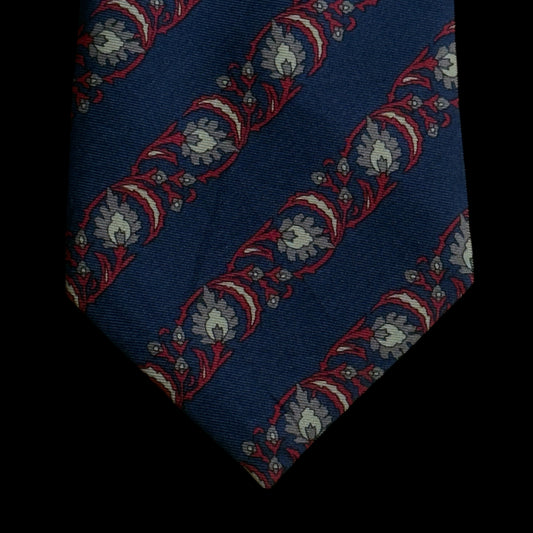 CHRISTIAN DIOR Vintage Navy Blue Floral Silk Tie (9.1 cm by 146 cm)