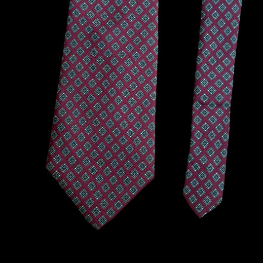 CHRISTIAN DIOR Vintage Burgundy Geometric Dots Silk Tie (8.9 cm by 146 cm)