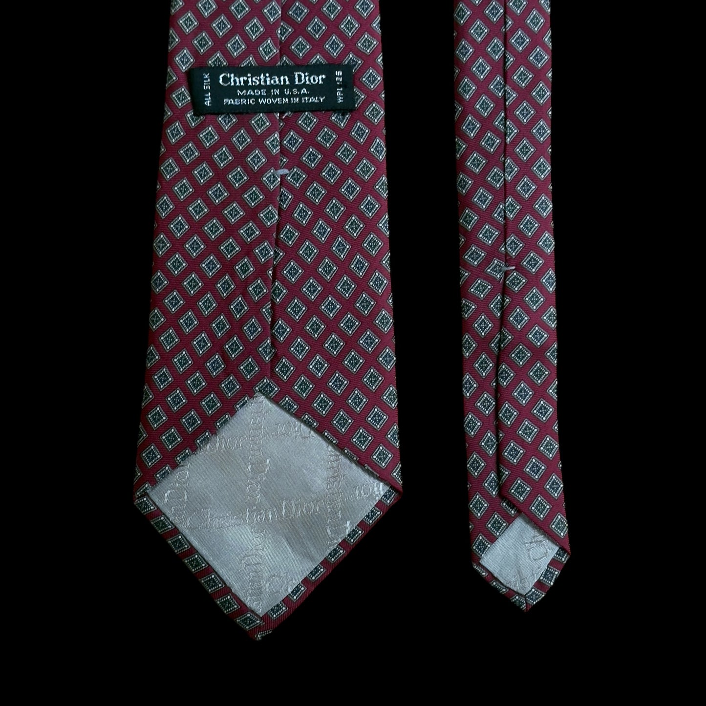 CHRISTIAN DIOR Vintage Burgundy Geometric Dots Silk Tie (8.9 cm by 146 cm)