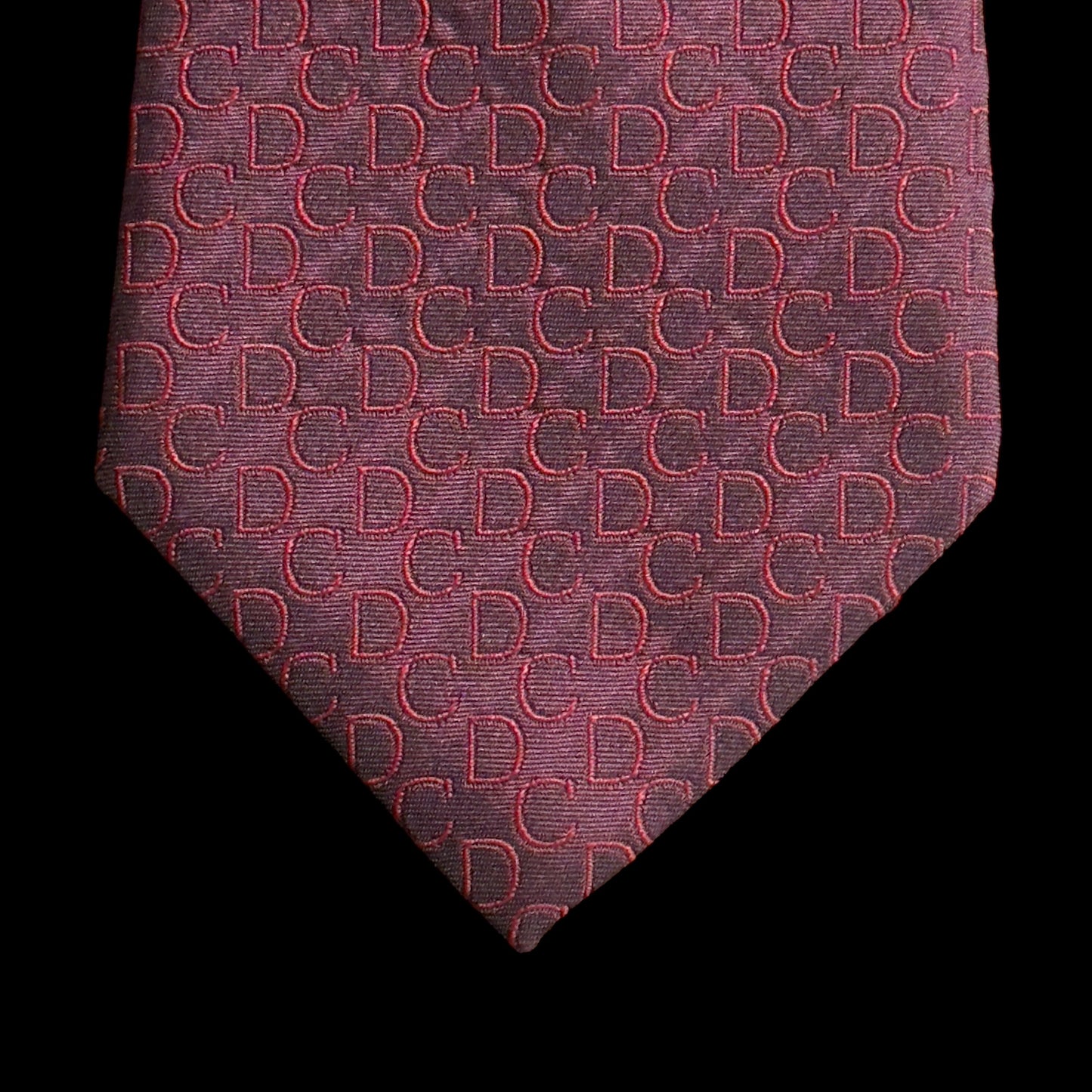(CHRISTIAN) DIOR Vintage Burgundy CD Logos Silk Jacquard Tie (8.7 cm by 150 cm)