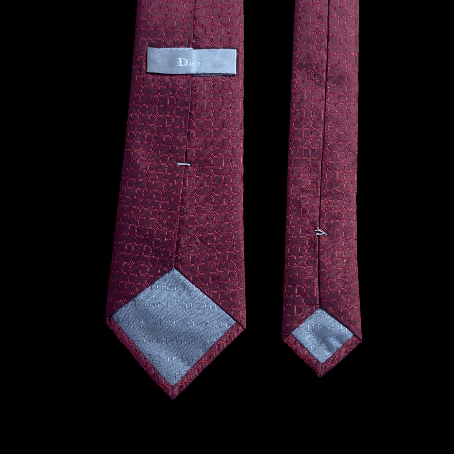 (CHRISTIAN) DIOR Vintage Burgundy CD Logos Silk Jacquard Tie (8.7 cm by 150 cm)