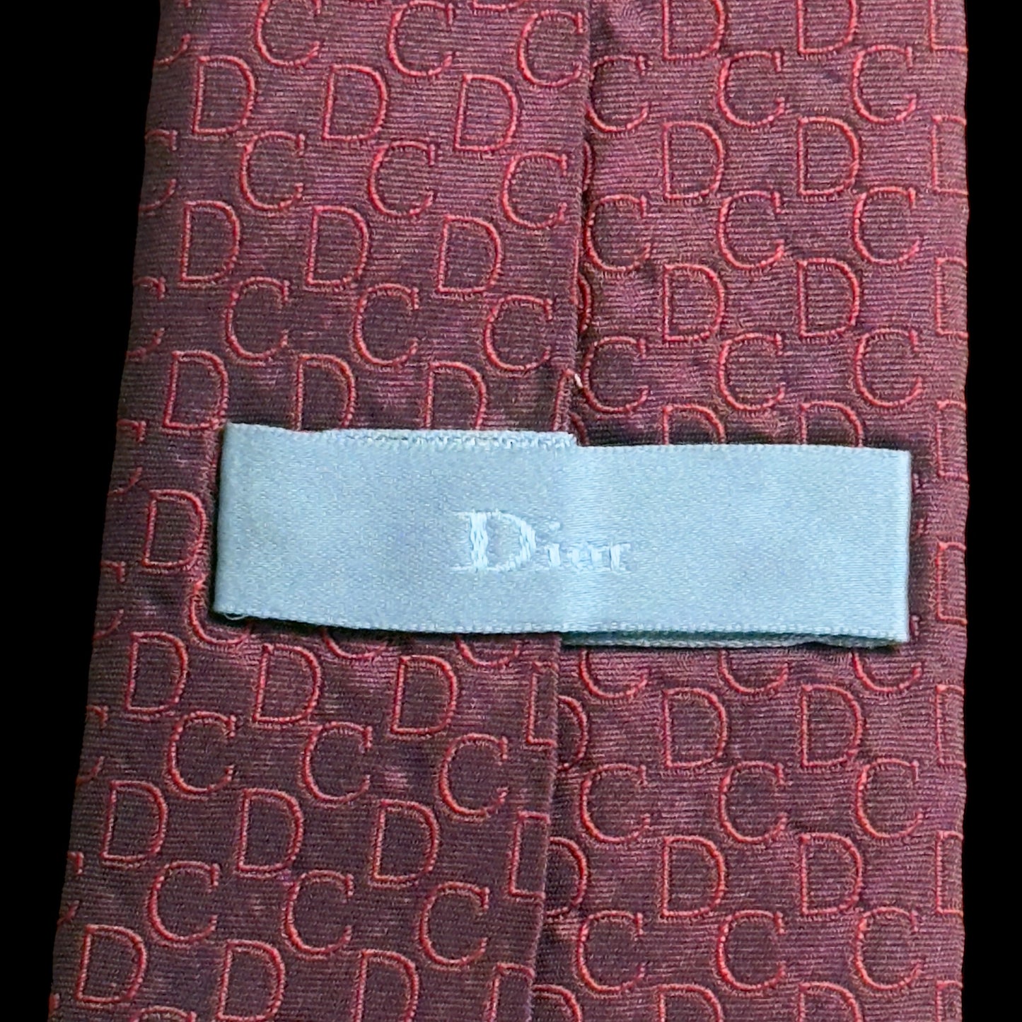 (CHRISTIAN) DIOR Vintage Burgundy CD Logos Silk Jacquard Tie (8.7 cm by 150 cm)