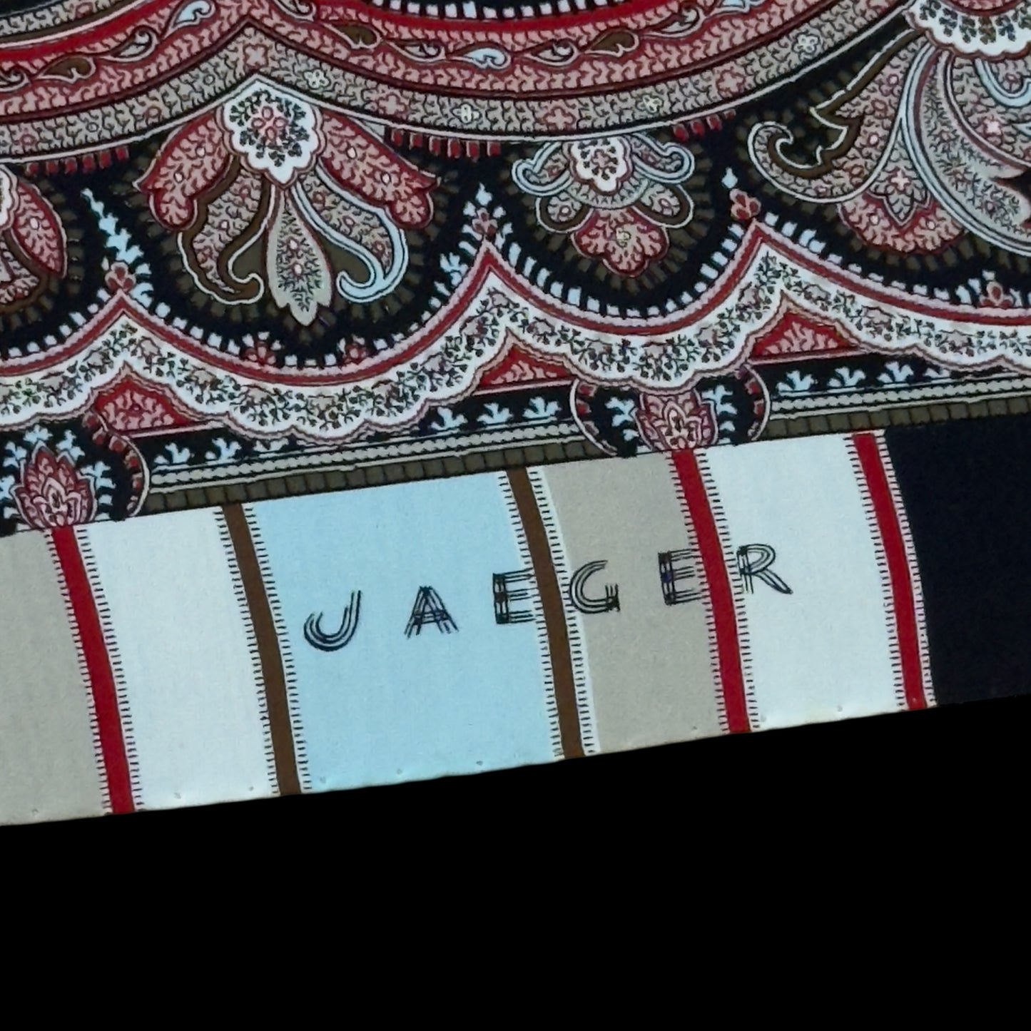 JAEGER Vintage Black Paisley Crepe Silk Scarf (88 cm by 86 cm)