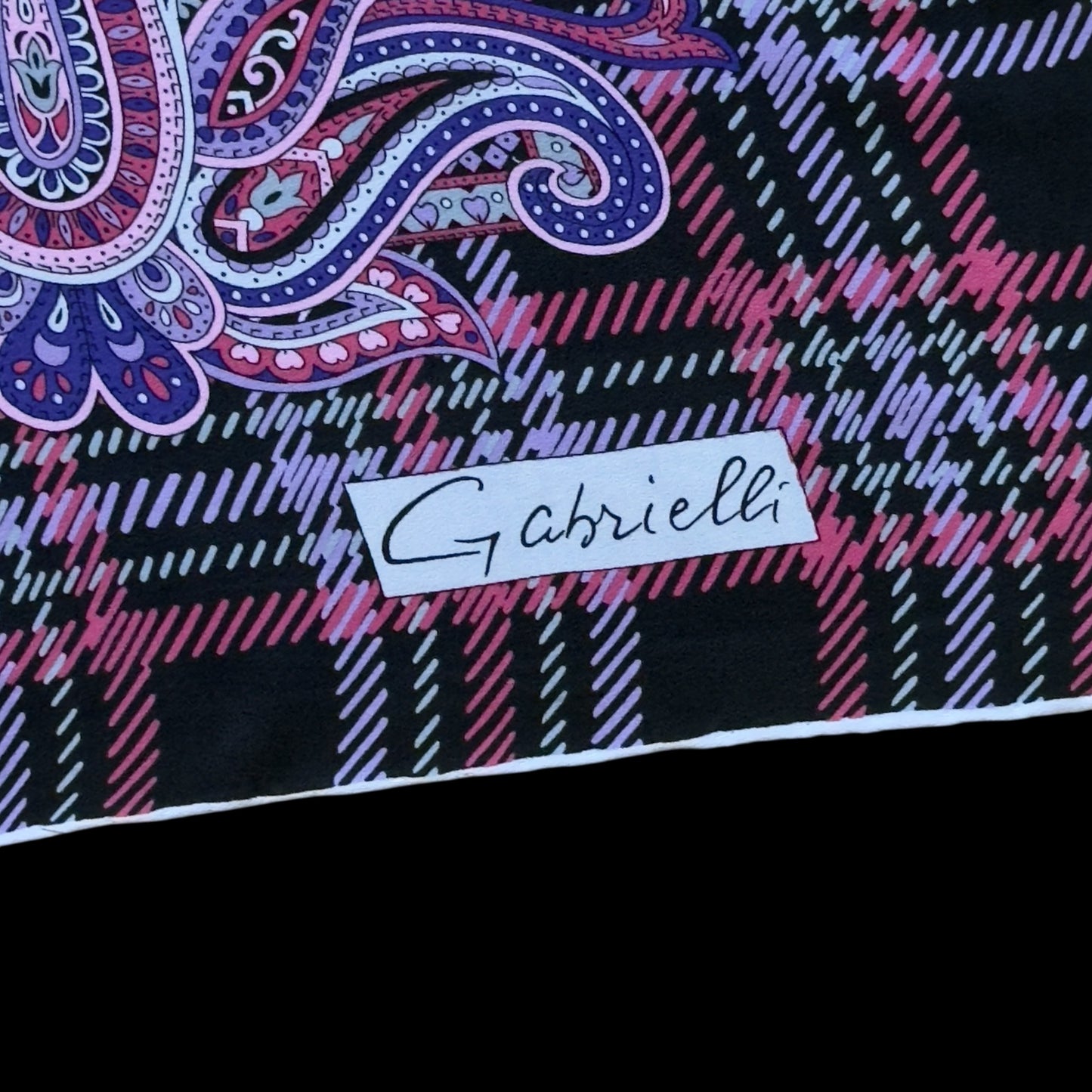 GABRIELLI Vintage Black Paisley Crepe Silk Scarf (84 cm by 86 cm)