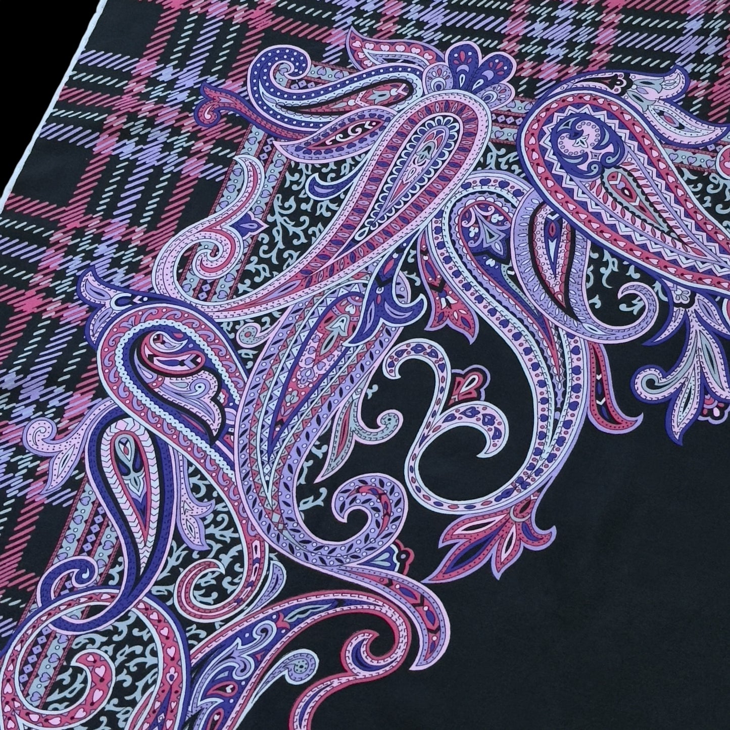 GABRIELLI Vintage Black Paisley Crepe Silk Scarf (84 cm by 86 cm)