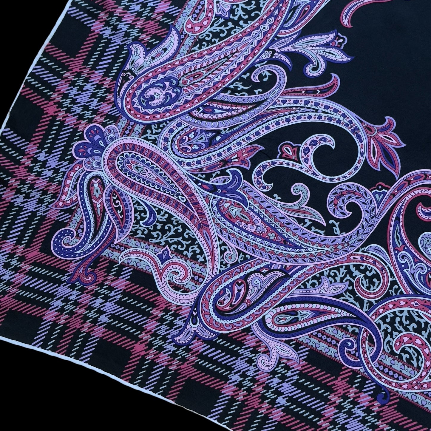 GABRIELLI Vintage Black Paisley Crepe Silk Scarf (84 cm by 86 cm)