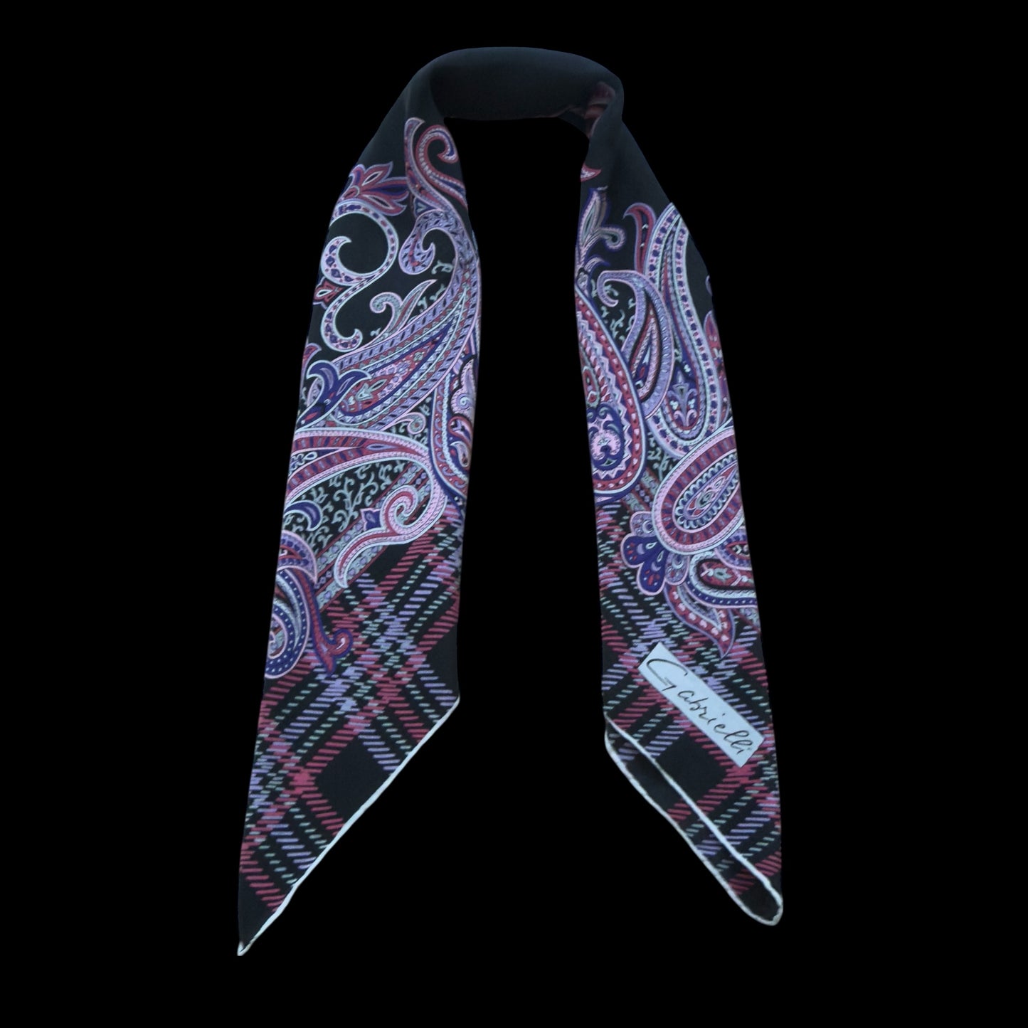GABRIELLI Vintage Black Paisley Crepe Silk Scarf (84 cm by 86 cm)