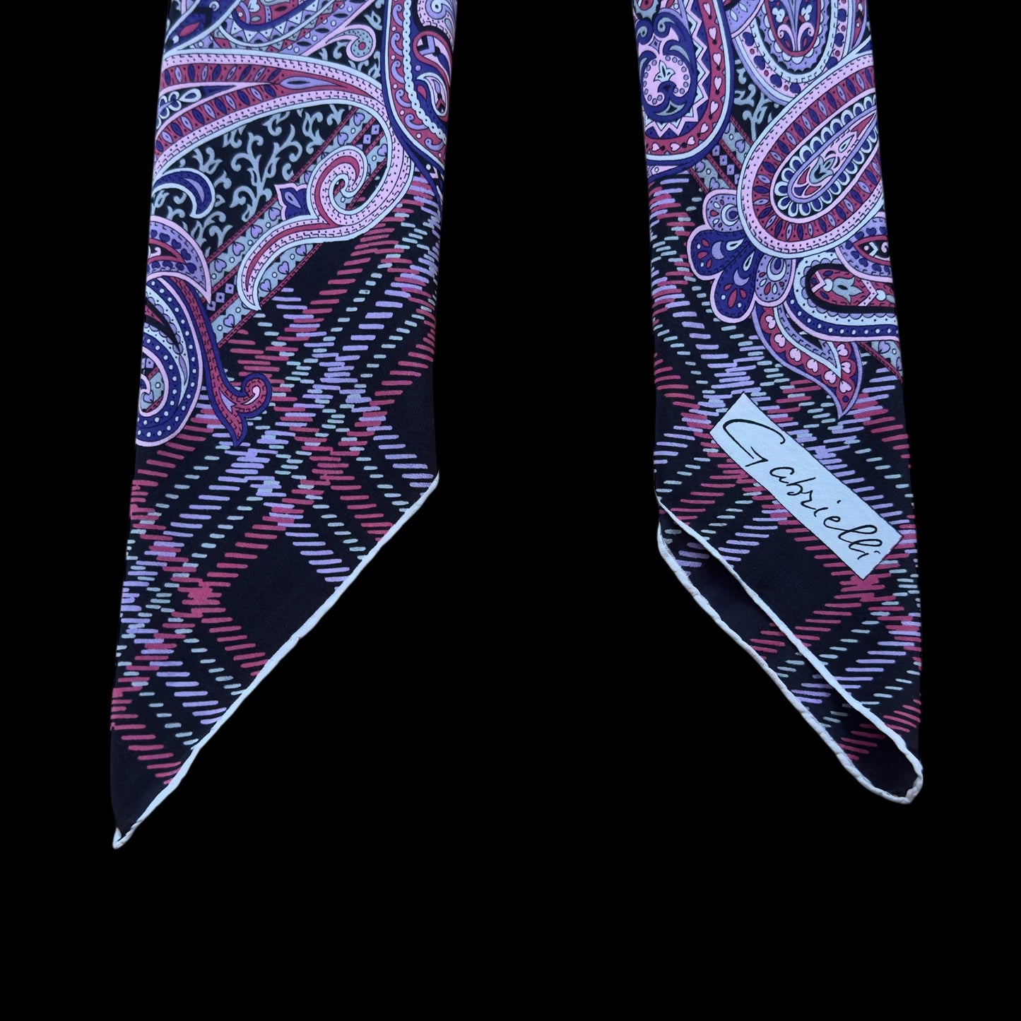 GABRIELLI Vintage Black Paisley Crepe Silk Scarf (84 cm by 86 cm)