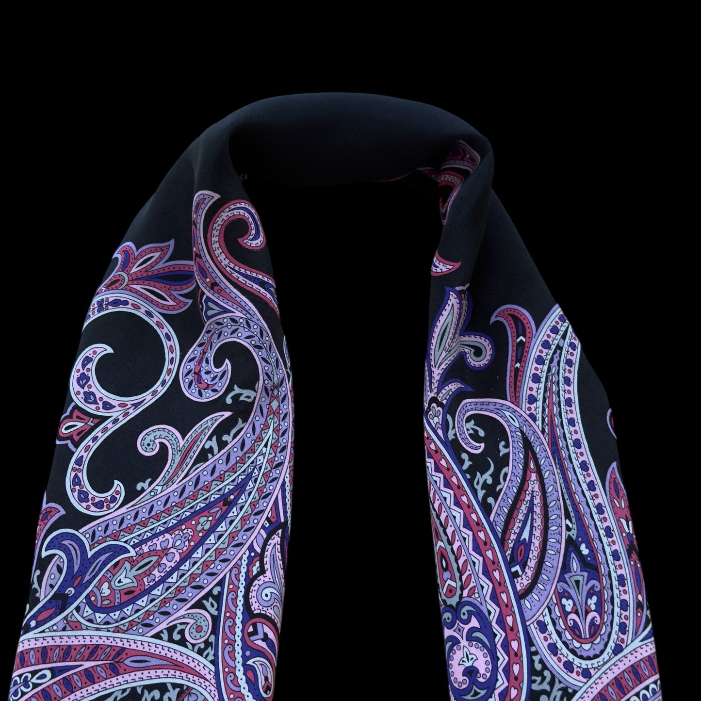 GABRIELLI Vintage Black Paisley Crepe Silk Scarf (84 cm by 86 cm)