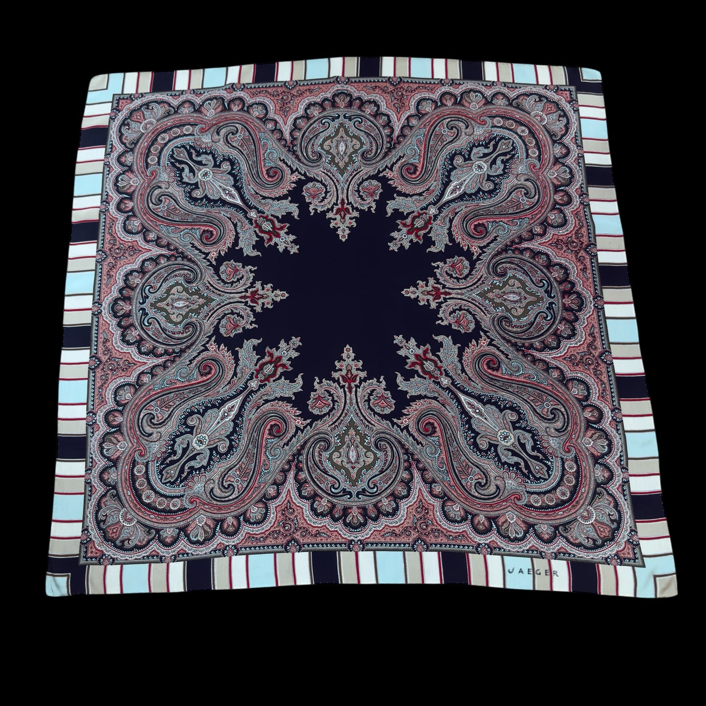 JAEGER Vintage Black Paisley Crepe Silk Scarf (88 cm by 86 cm)