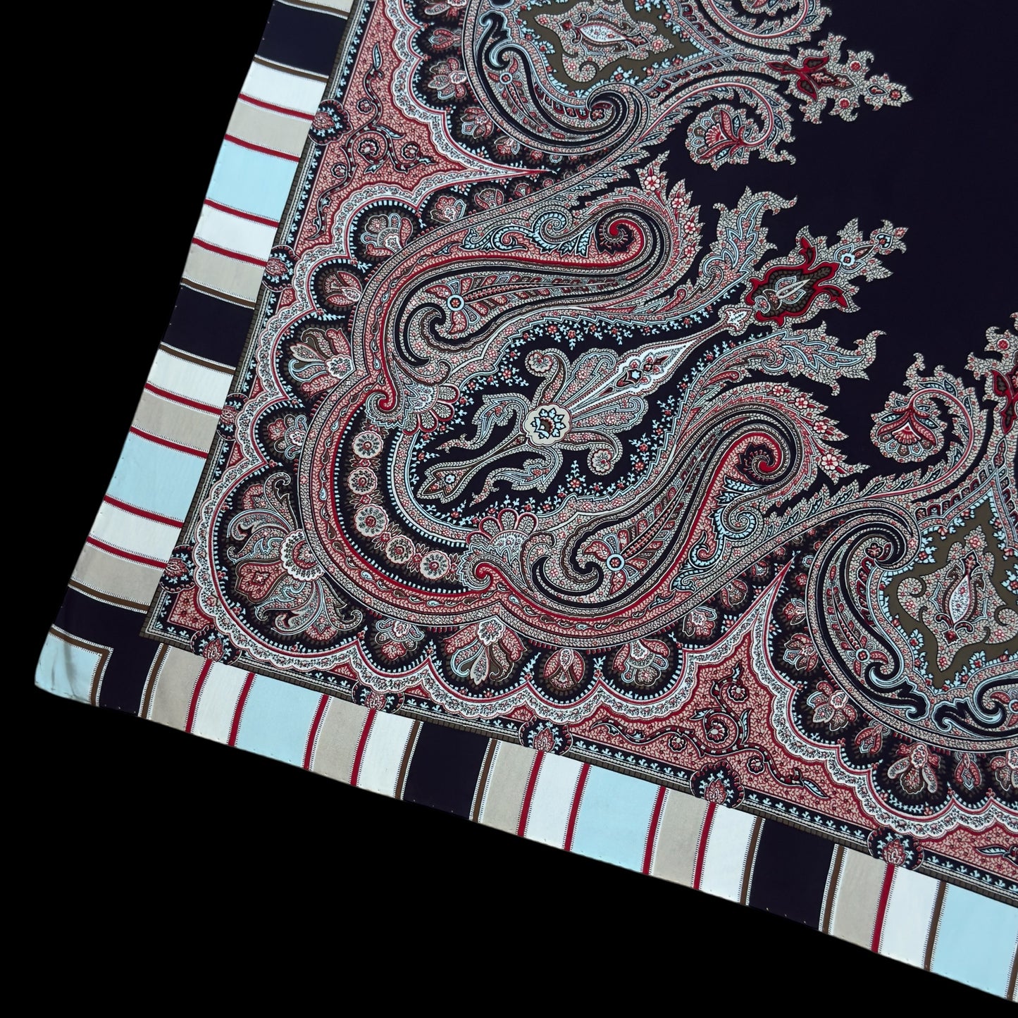 JAEGER Vintage Black Paisley Crepe Silk Scarf (88 cm by 86 cm)