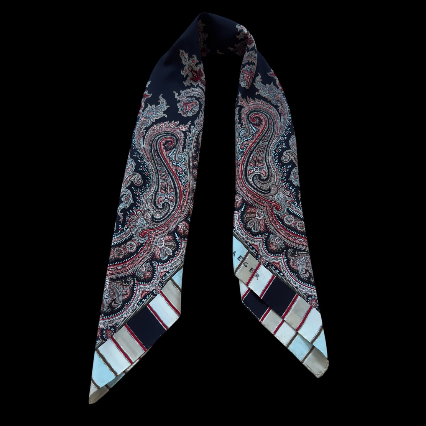 JAEGER Vintage Black Paisley Crepe Silk Scarf (88 cm by 86 cm)