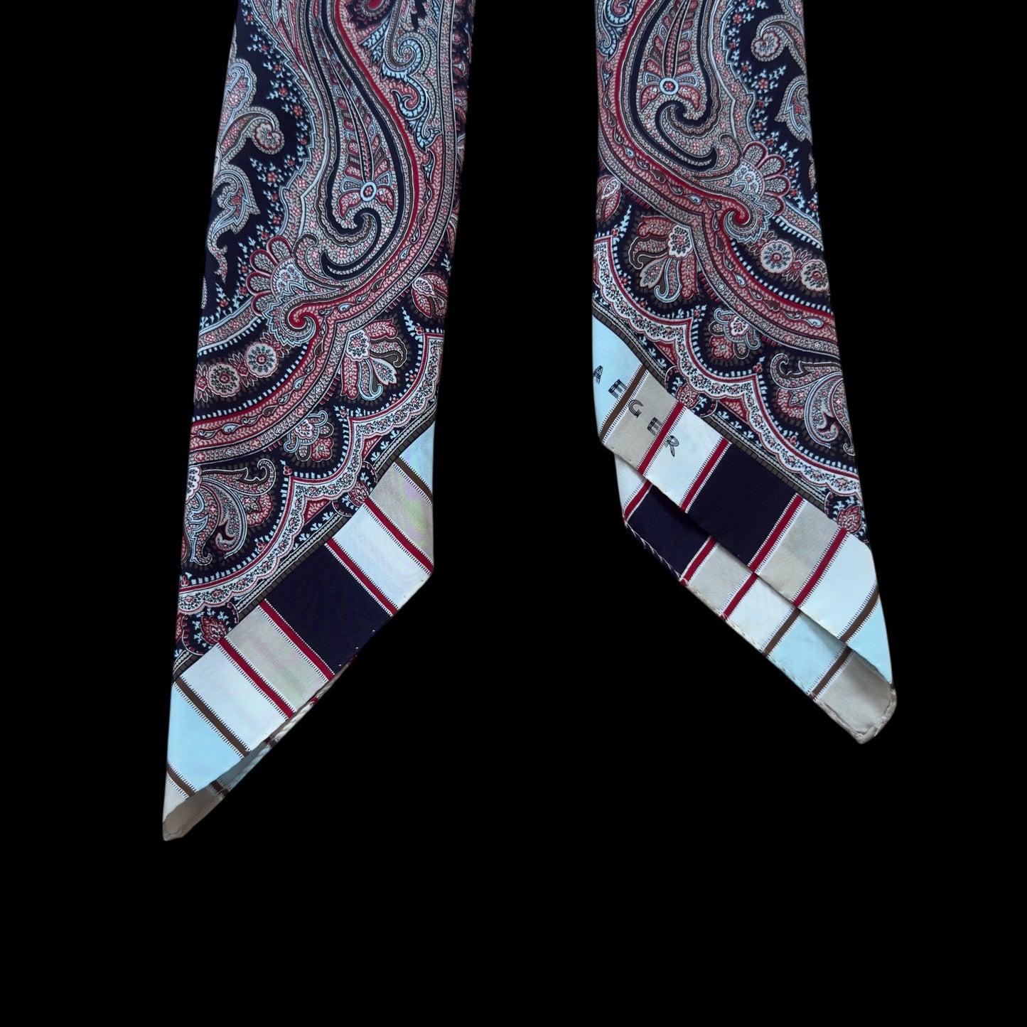 JAEGER Vintage Black Paisley Crepe Silk Scarf (88 cm by 86 cm)
