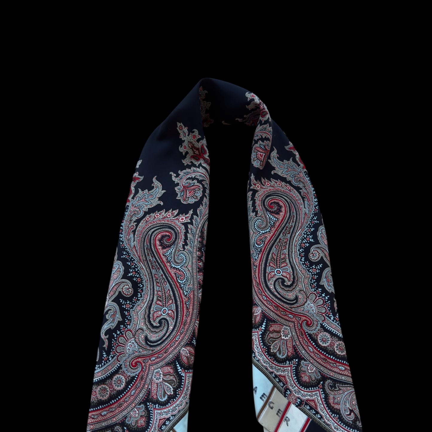 JAEGER Vintage Black Paisley Crepe Silk Scarf (88 cm by 86 cm)