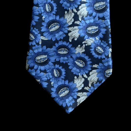 LANVIN Vintage Navy Blue Floral Crepe Silk Tie (10 cm by 147 cm)