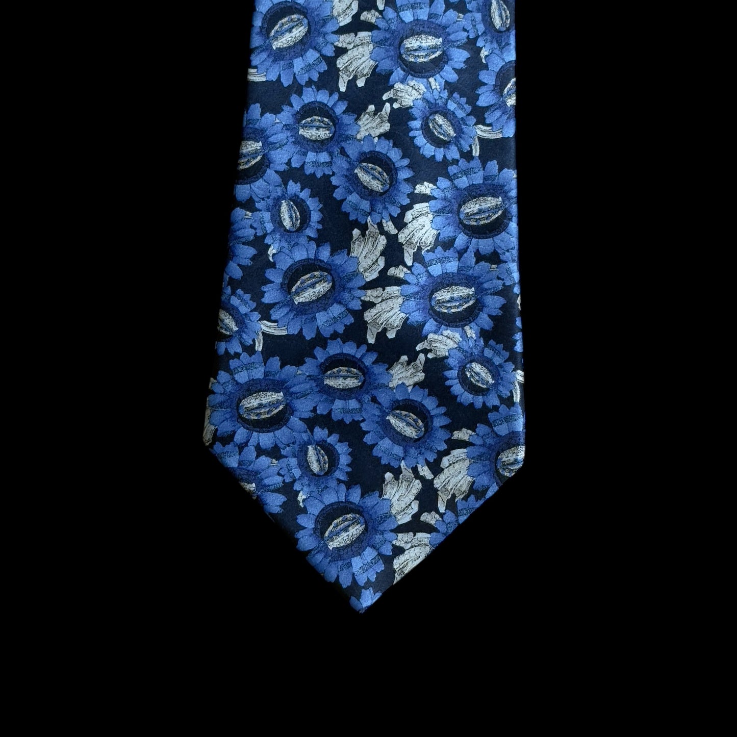 LANVIN Vintage Navy Blue Floral Crepe Silk Tie (10 cm by 147 cm)