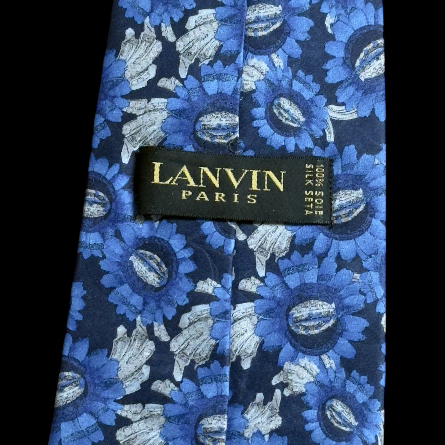 LANVIN Vintage Navy Blue Floral Crepe Silk Tie (10 cm by 147 cm)