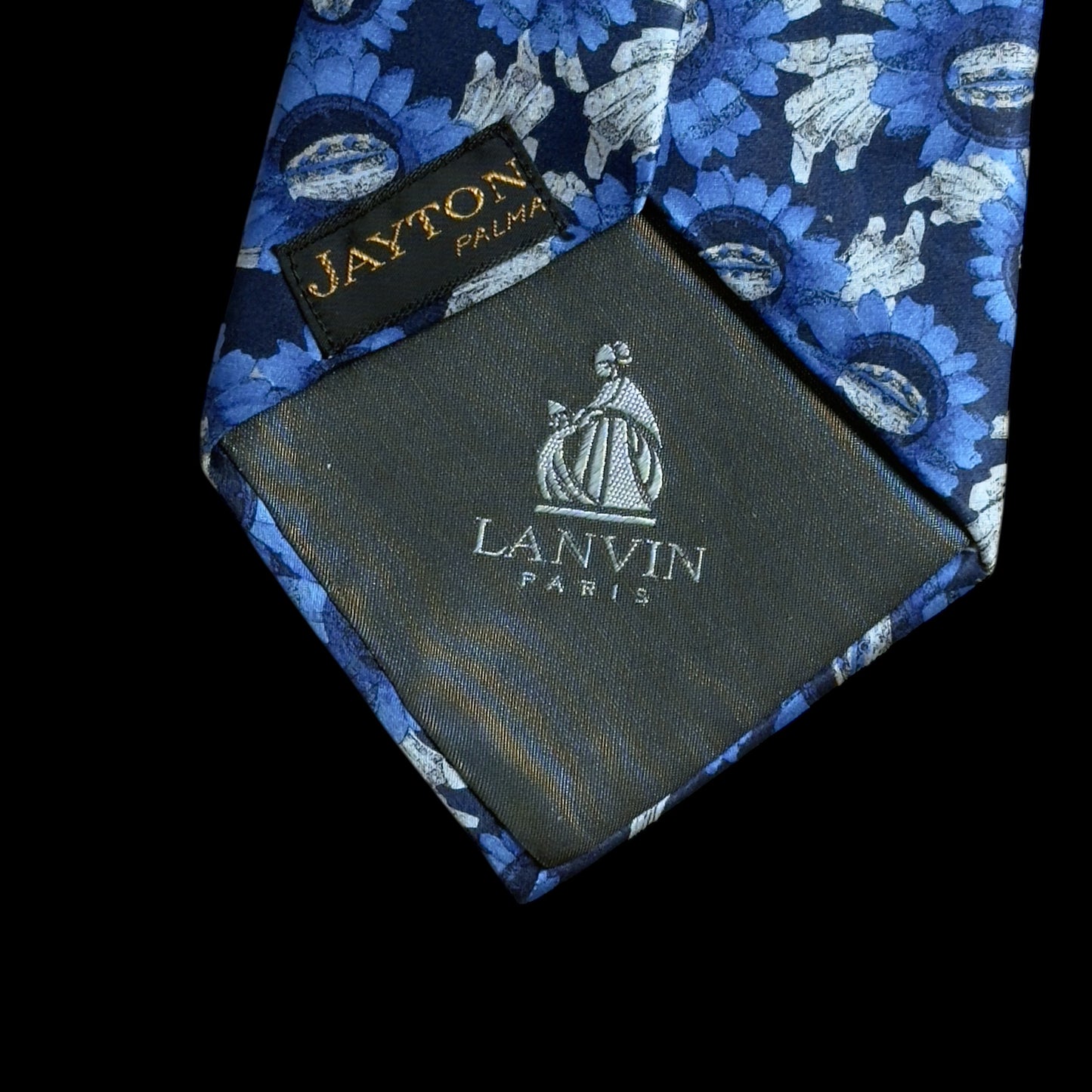 LANVIN Vintage Navy Blue Floral Crepe Silk Tie (10 cm by 147 cm)