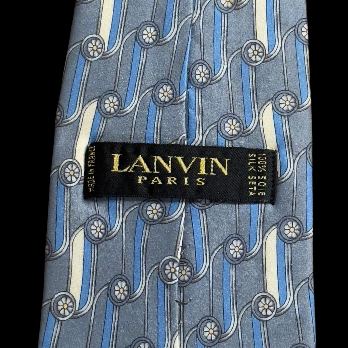 LANVIN Vintage Grey Abstract Crepe Silk Tie (9.6 cm by 151 cm)