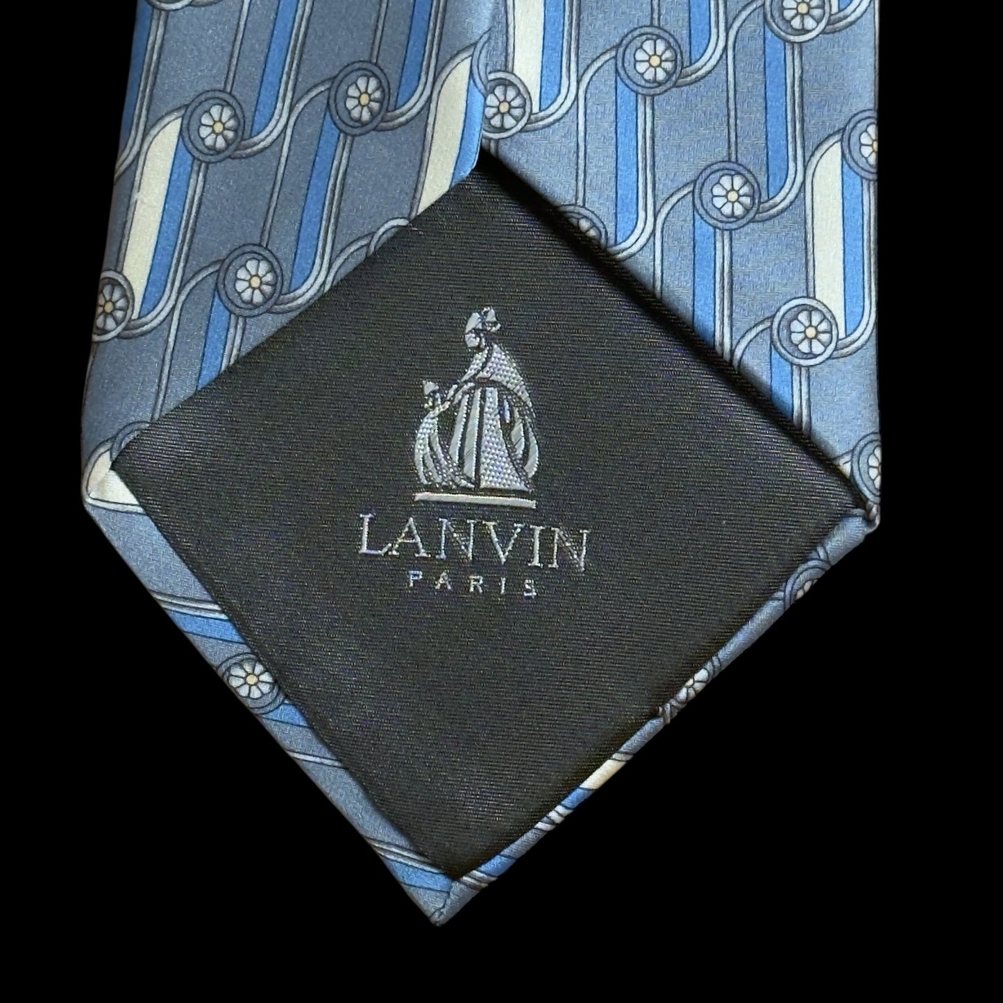LANVIN Vintage Grey Abstract Crepe Silk Tie (9.6 cm by 151 cm)