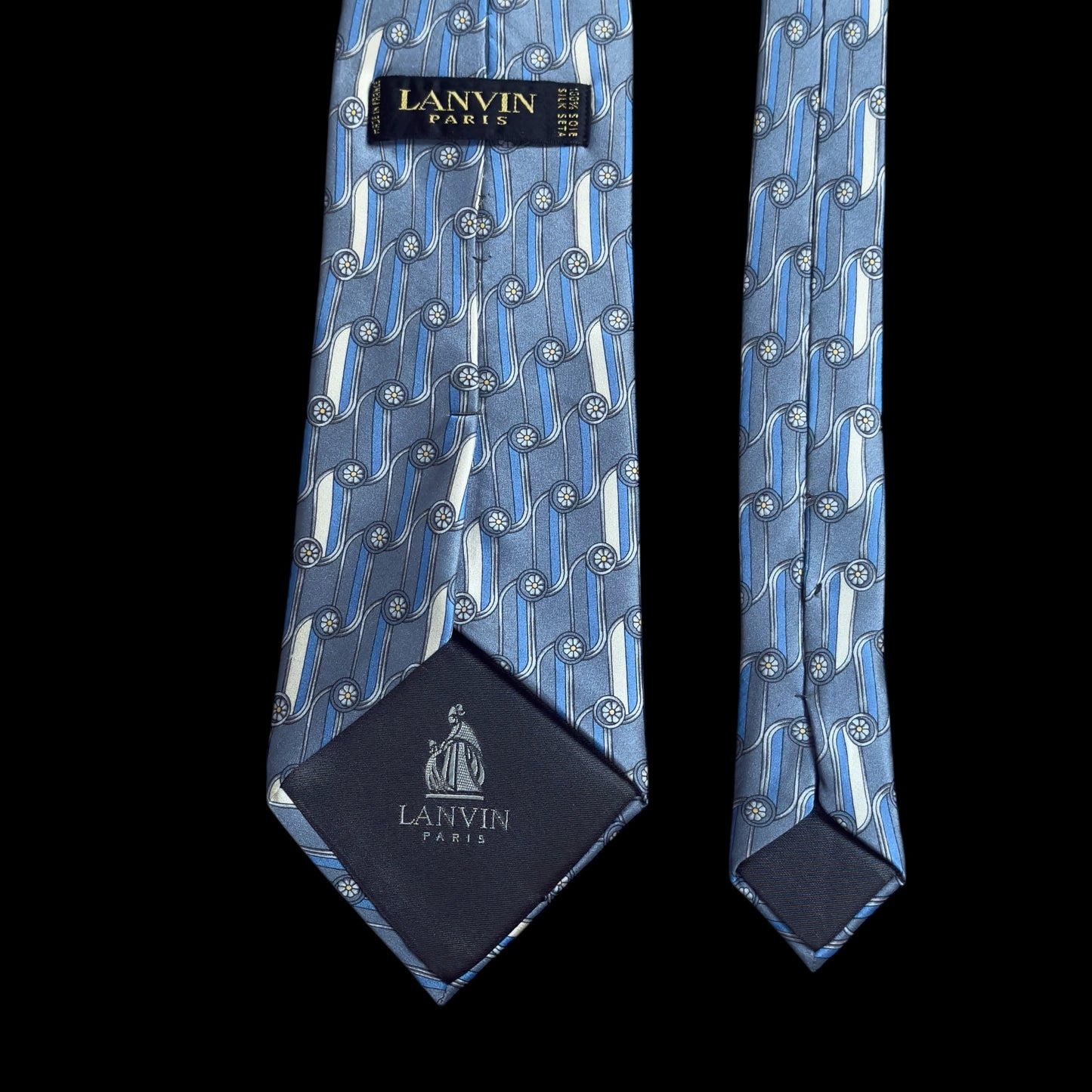 LANVIN Vintage Grey Abstract Crepe Silk Tie (9.6 cm by 151 cm)