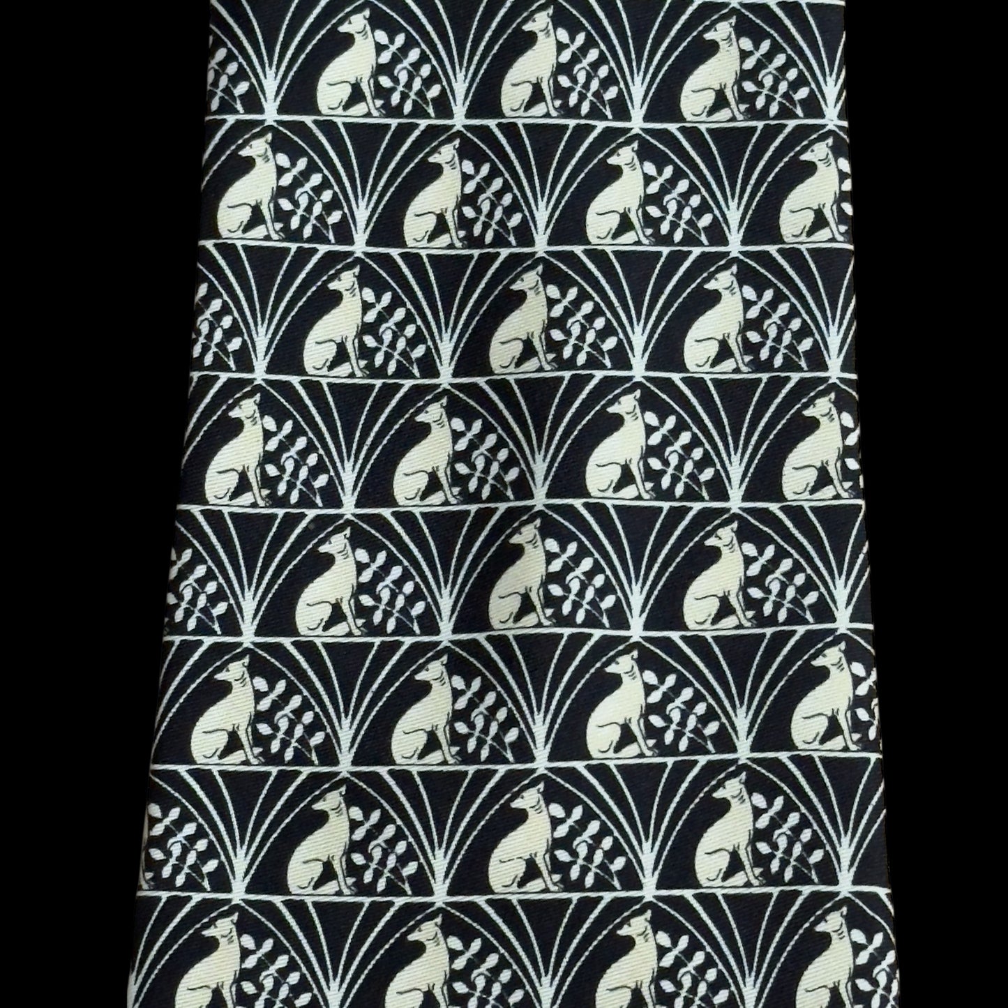 LANVIN Vintage Black Dog/Floral Logos Silk Tie (9.6 cm by 151 cm)
