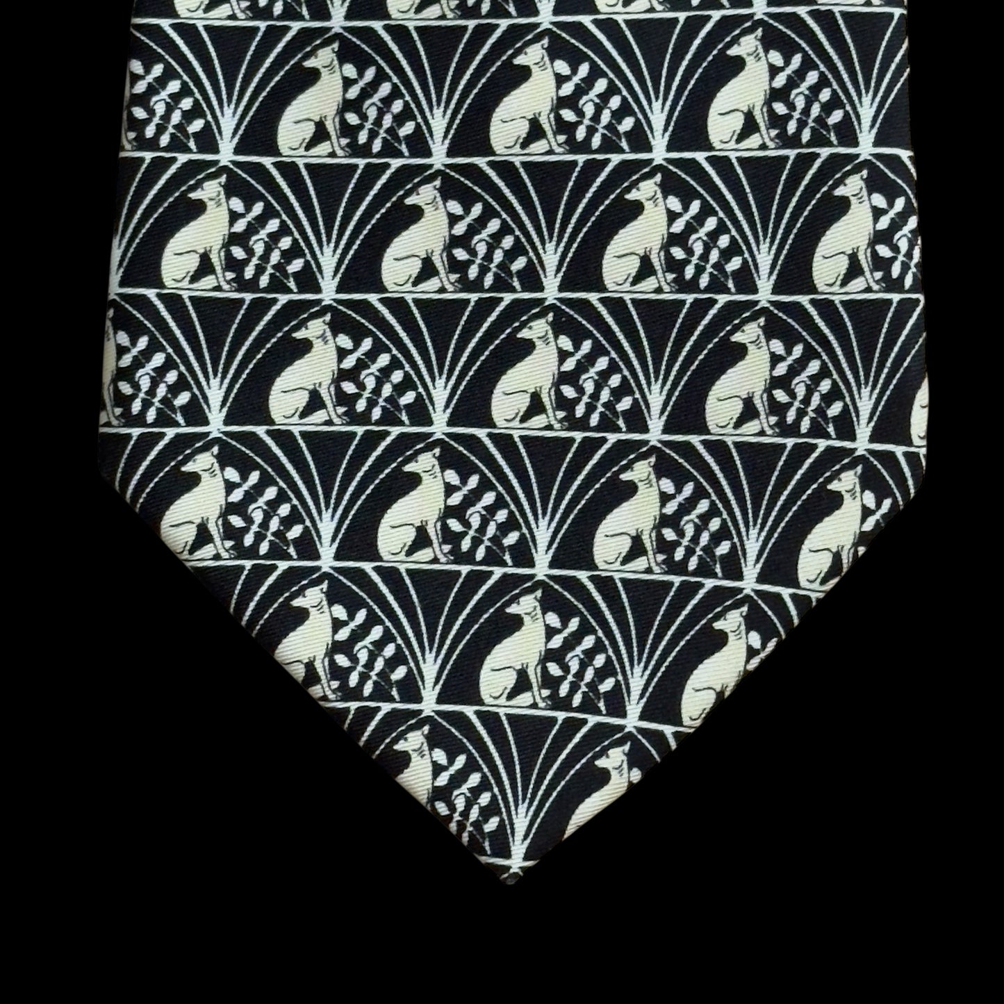 LANVIN Vintage Black Dog/Floral Logos Silk Tie (9.6 cm by 151 cm)