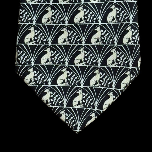 LANVIN Vintage Black Dog/Floral Logos Silk Tie (9.6 cm by 151 cm)