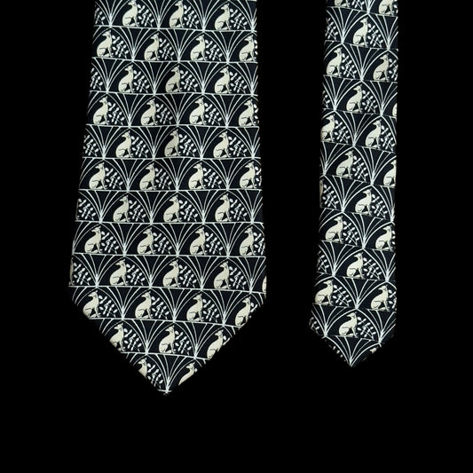 LANVIN Vintage Black Dog/Floral Logos Silk Tie (9.6 cm by 151 cm)