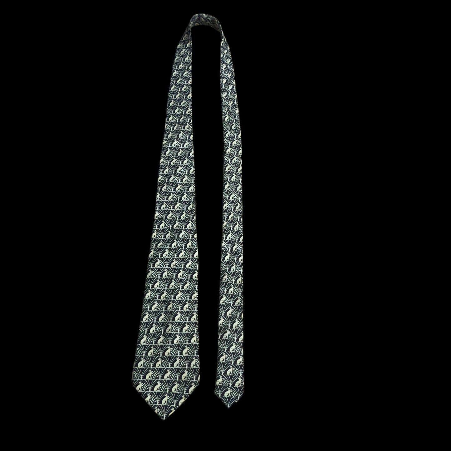 LANVIN Vintage Black Dog/Floral Logos Silk Tie (9.6 cm by 151 cm)