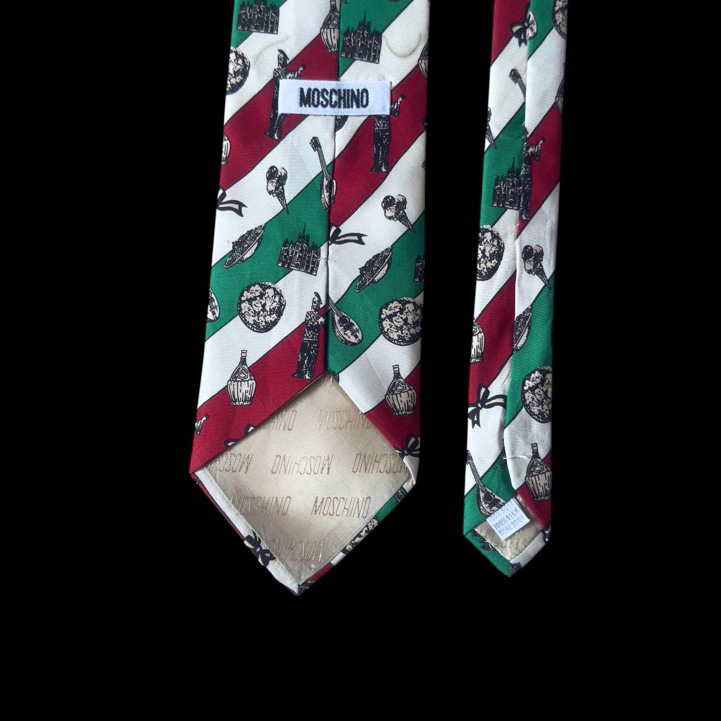 MOSCHINO Vintage Off White Novelty/Stripes Silk Tie (10.1 cm by 148.5 cm) Bit Wider Front Size