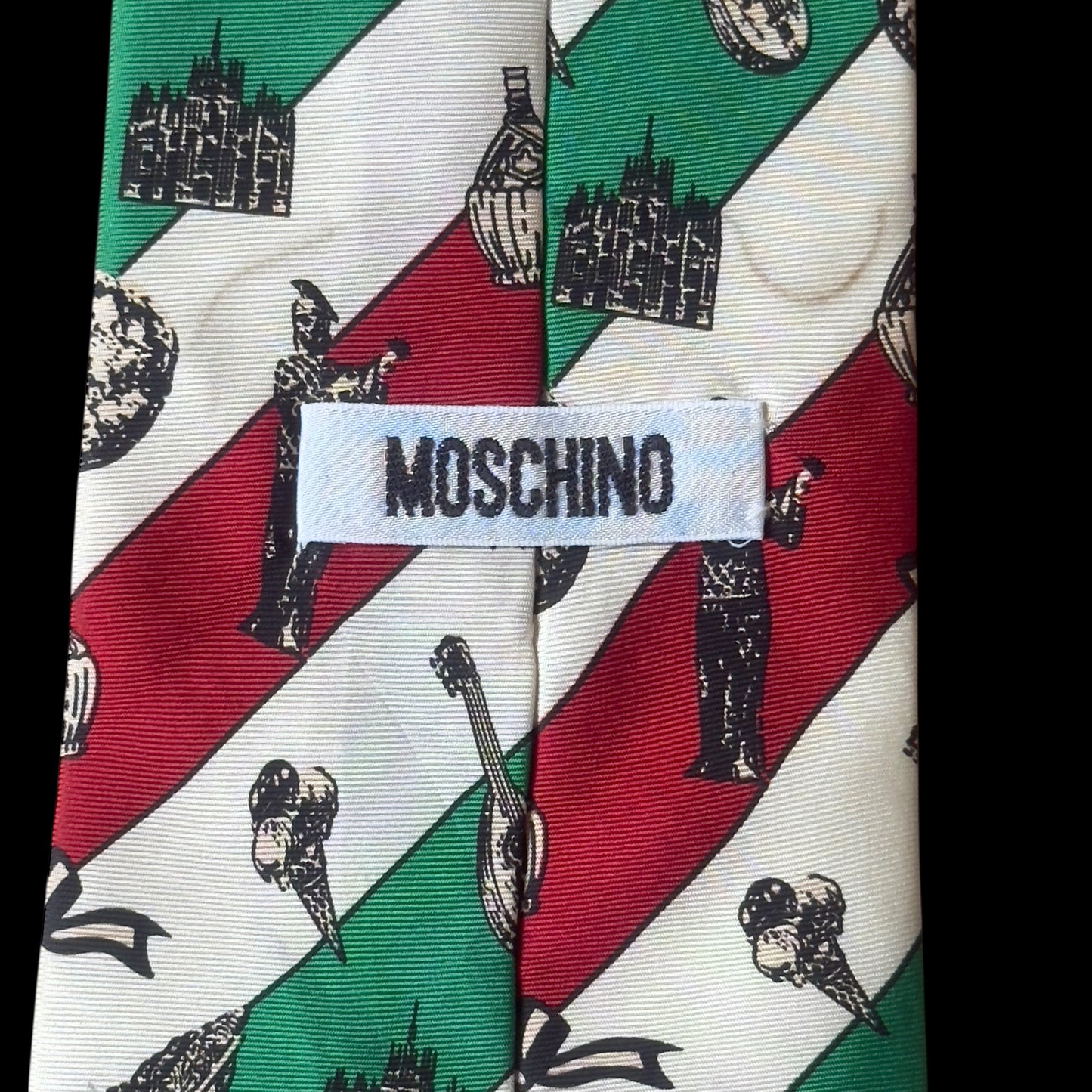 MOSCHINO Vintage Off White Novelty/Stripes Silk Tie (10.1 cm by 148.5 cm) Bit Wider Front Size