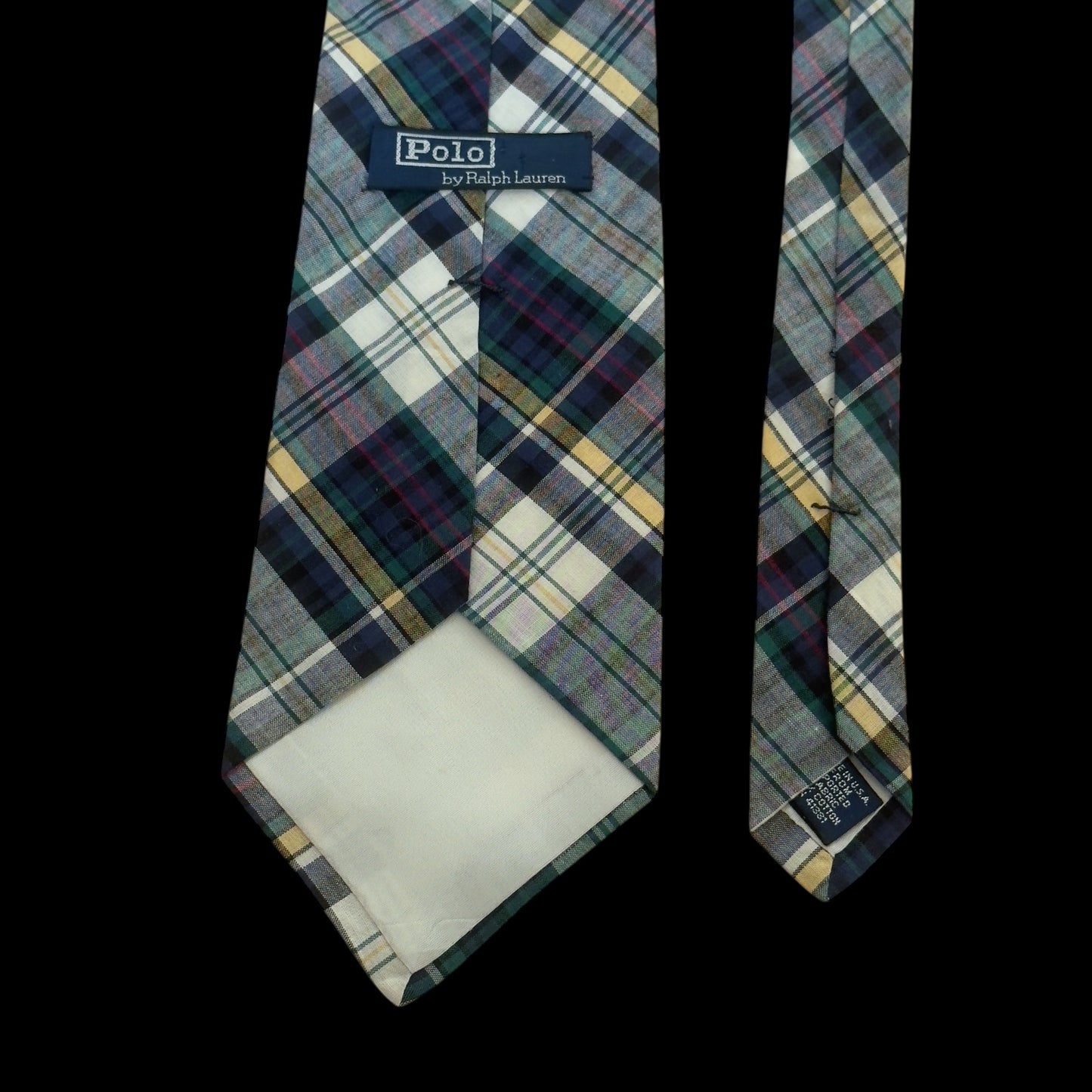 POLO by RL Vintage White Plaid Cotton Tie (10.1 cm by 146.5 cm) Bit Wider Front Size