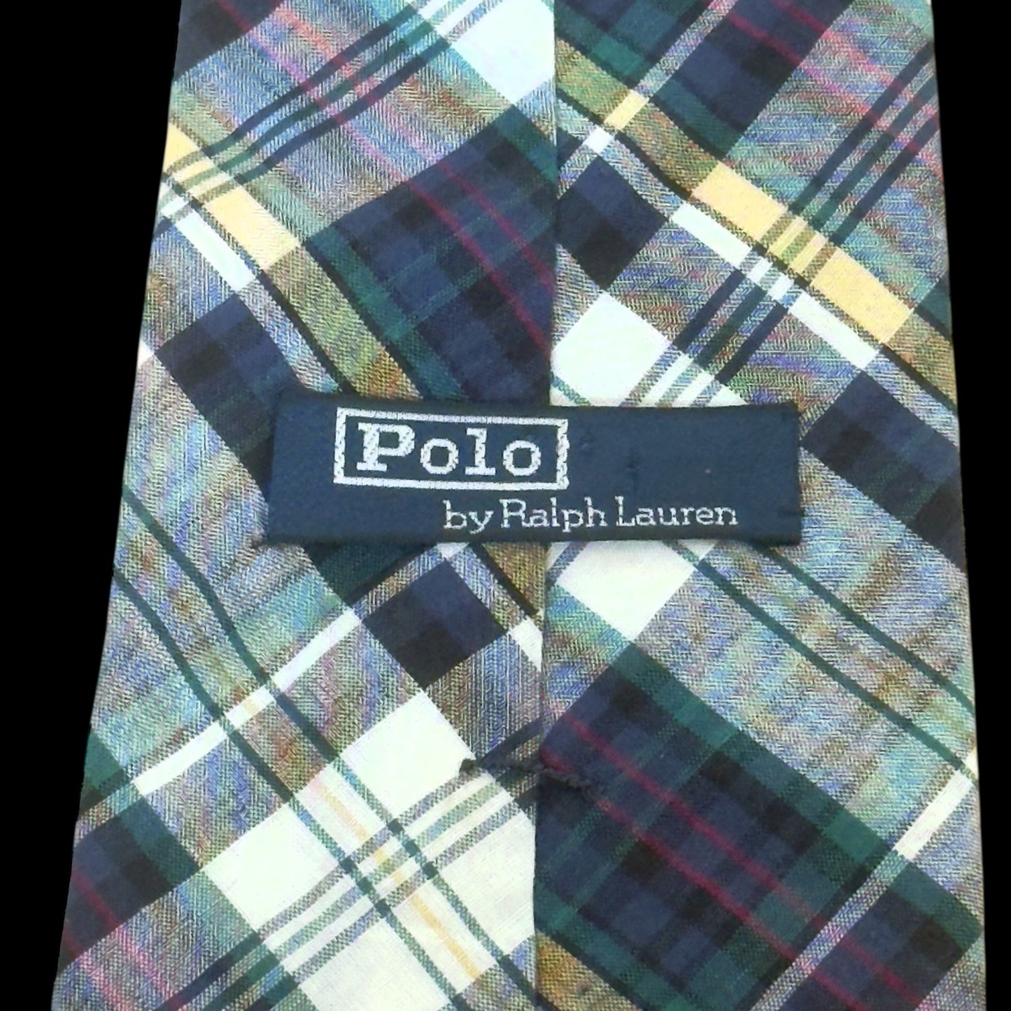 POLO by RL Vintage White Plaid Cotton Tie (10.1 cm by 146.5 cm) Bit Wider Front Size