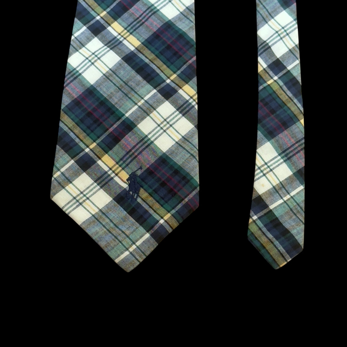 POLO by RL Vintage White Plaid Cotton Tie (10.1 cm by 146.5 cm) Bit Wider Front Size