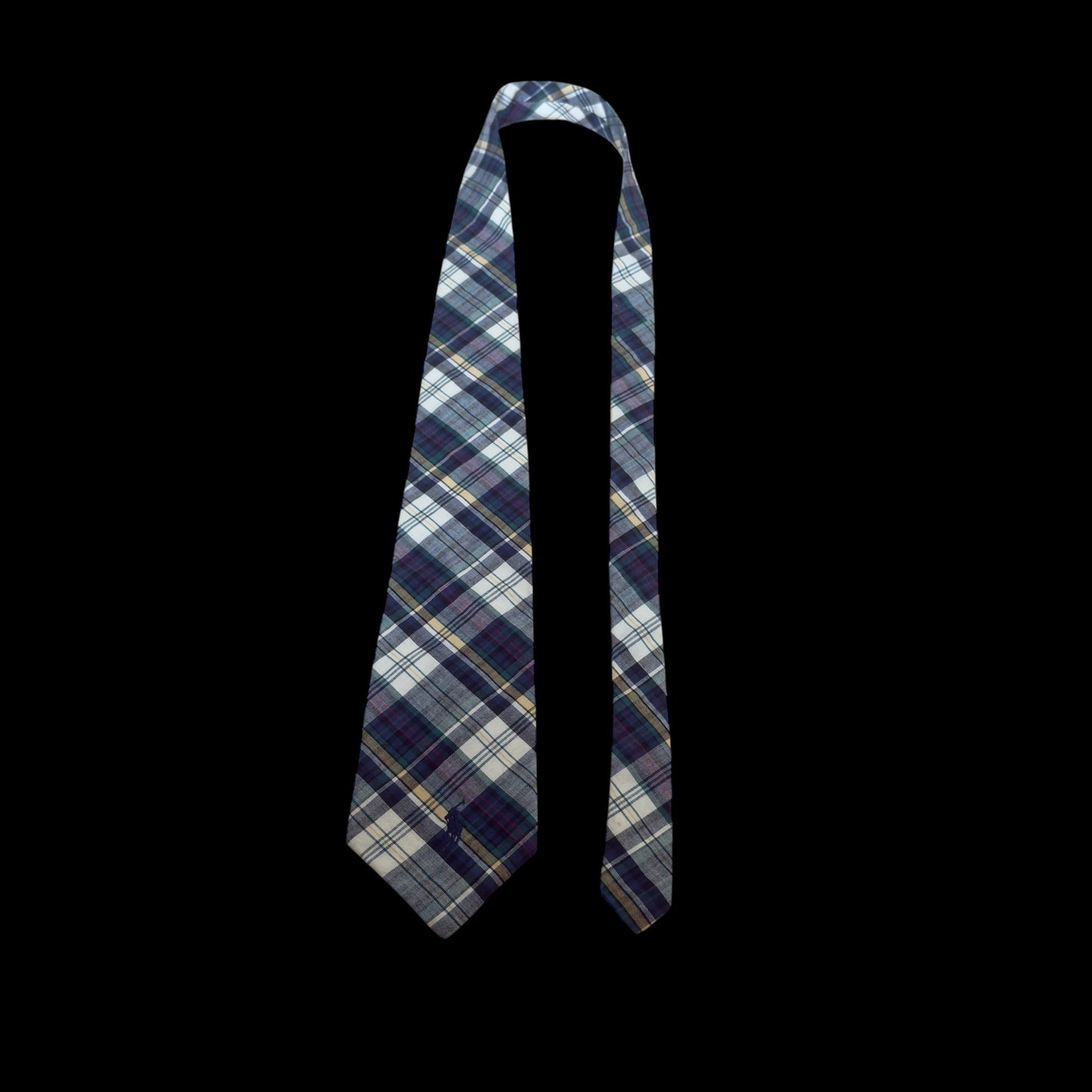 POLO by RL Vintage White Plaid Cotton Tie (10.1 cm by 146.5 cm) Bit Wider Front Size