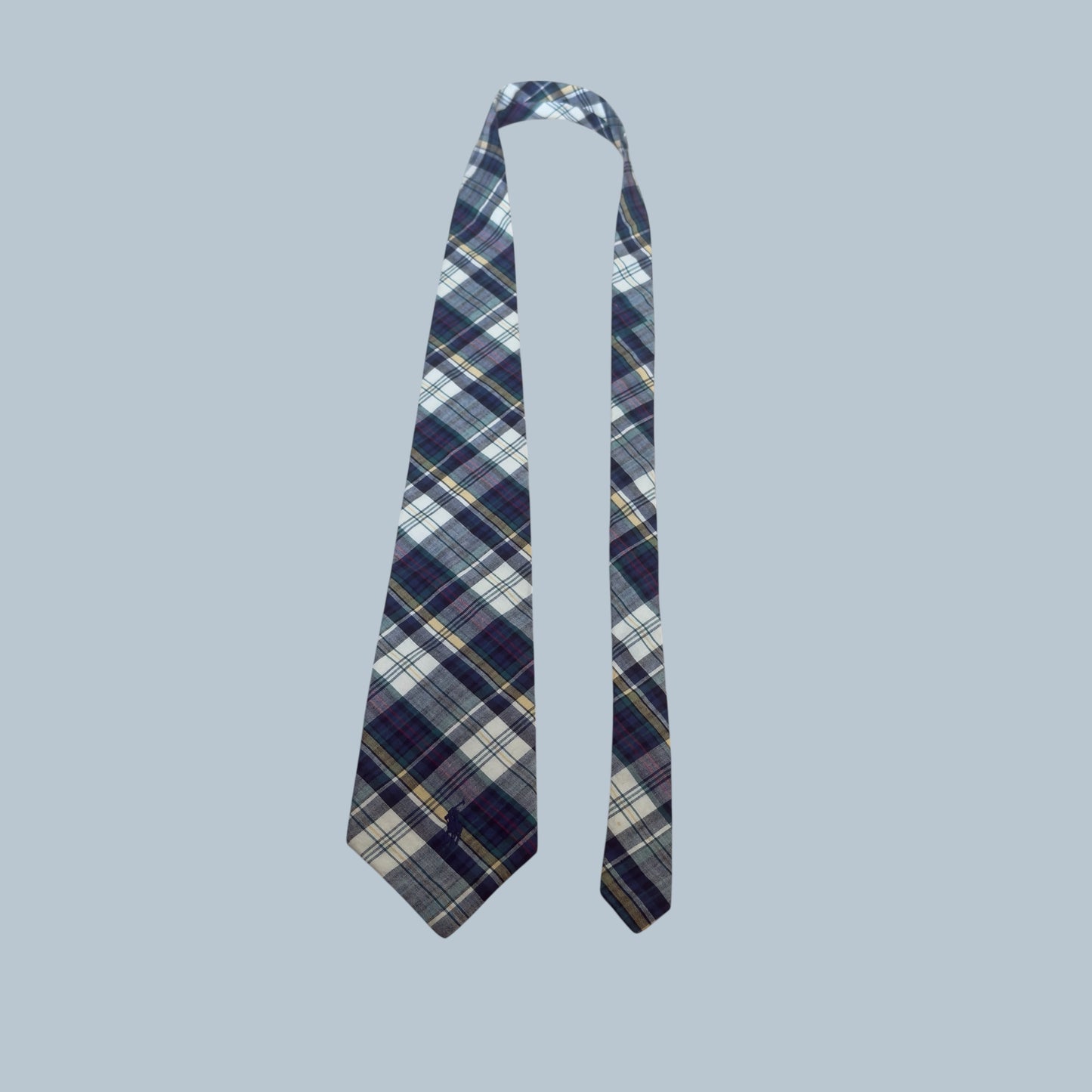 POLO by RL Vintage White Plaid Cotton Tie (10.1 cm by 146.5 cm) Bit Wider Front Size
