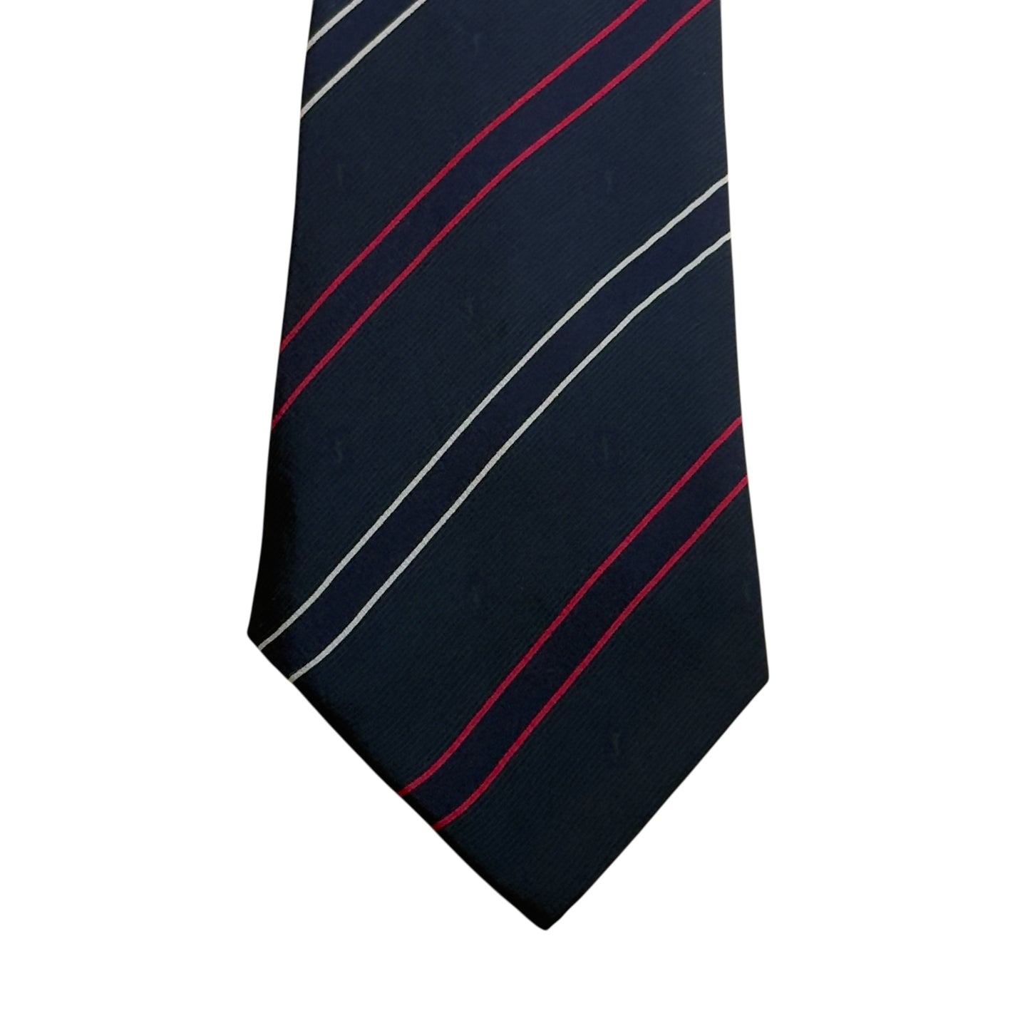 YSL Vintage Navy Blue Stripes/Logos Crepe Silk Tie (9 cm by 143.5 cm)