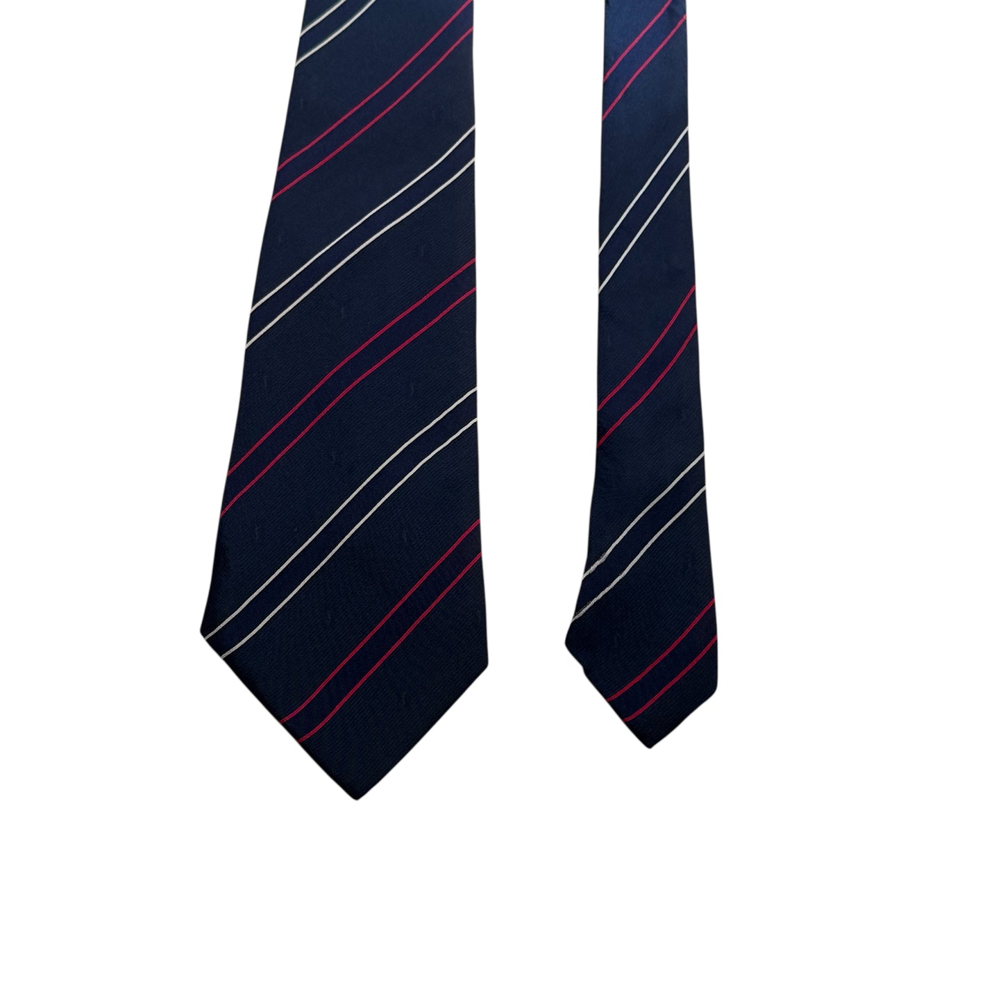 YSL Vintage Navy Blue Stripes/Logos Crepe Silk Tie (9 cm by 143.5 cm)