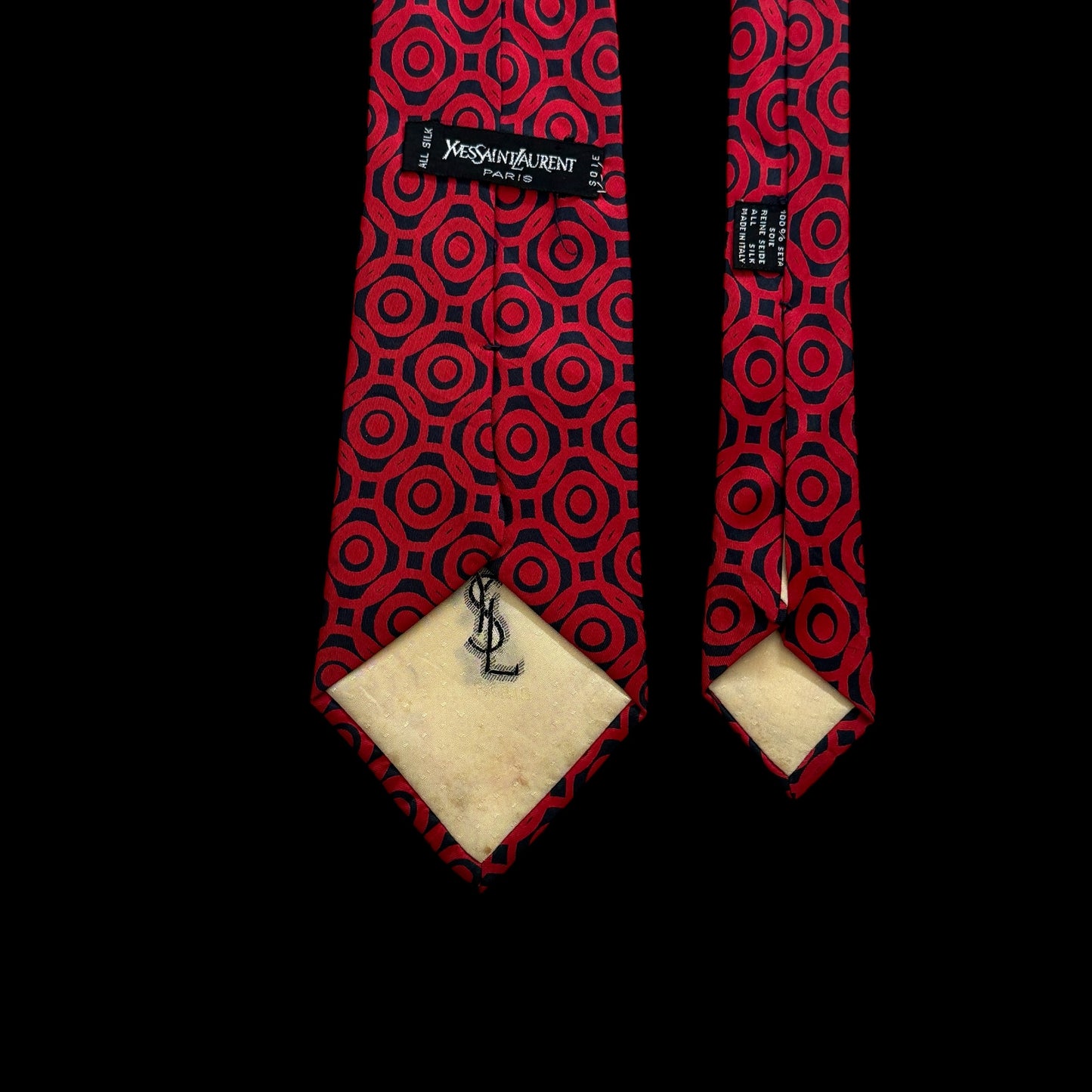 YSL Vintage Red Geometric Silk Tie (9.2 cm by 142 cm)