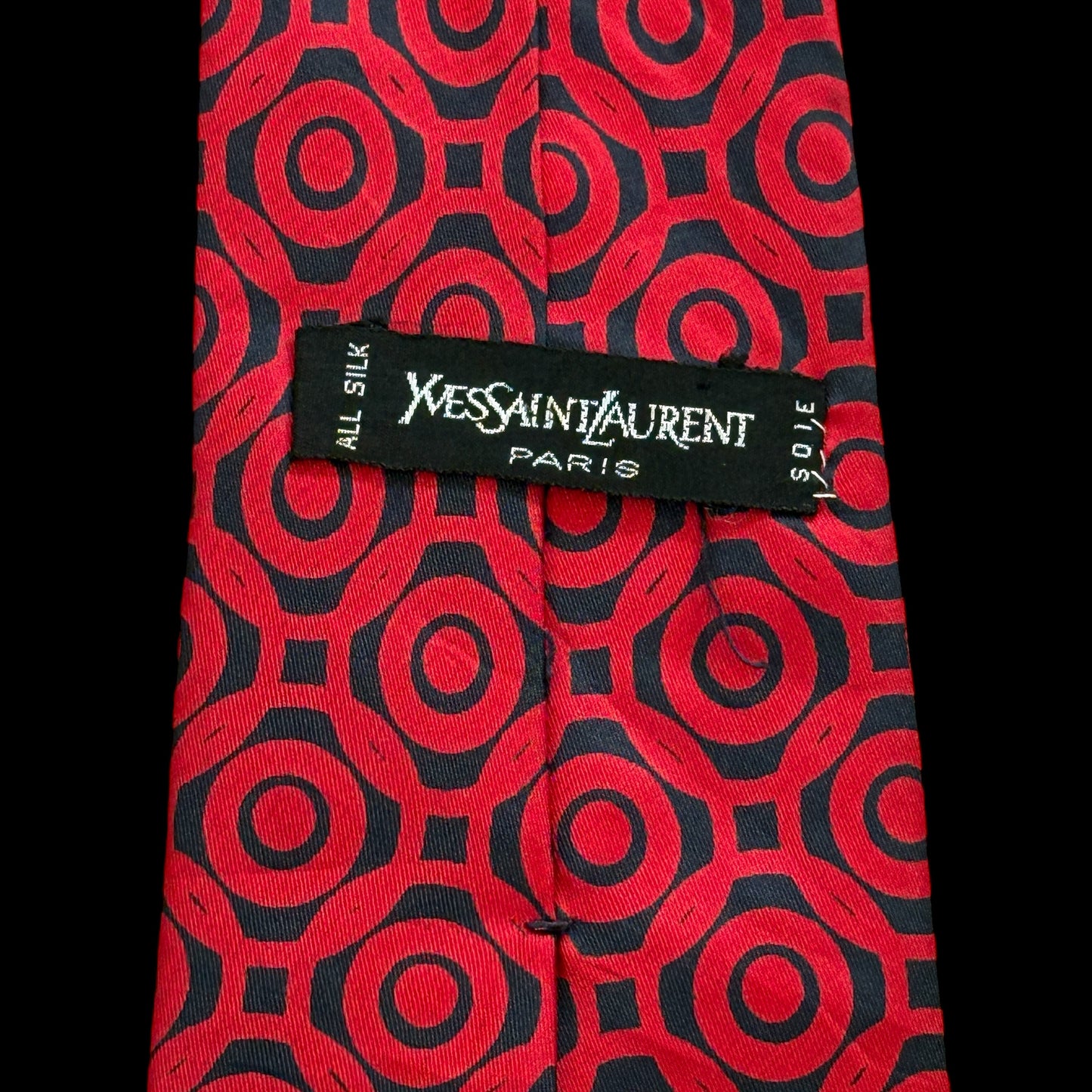 YSL Vintage Red Geometric Silk Tie (9.2 cm by 142 cm)