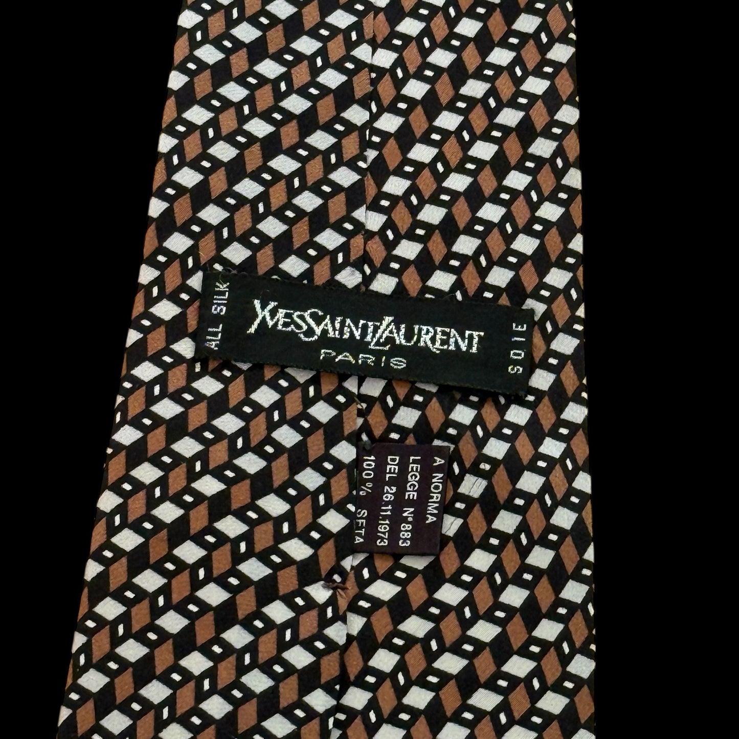 YSL Vintage Brown Geometric Silk Tie (10 cm by 139 cm)